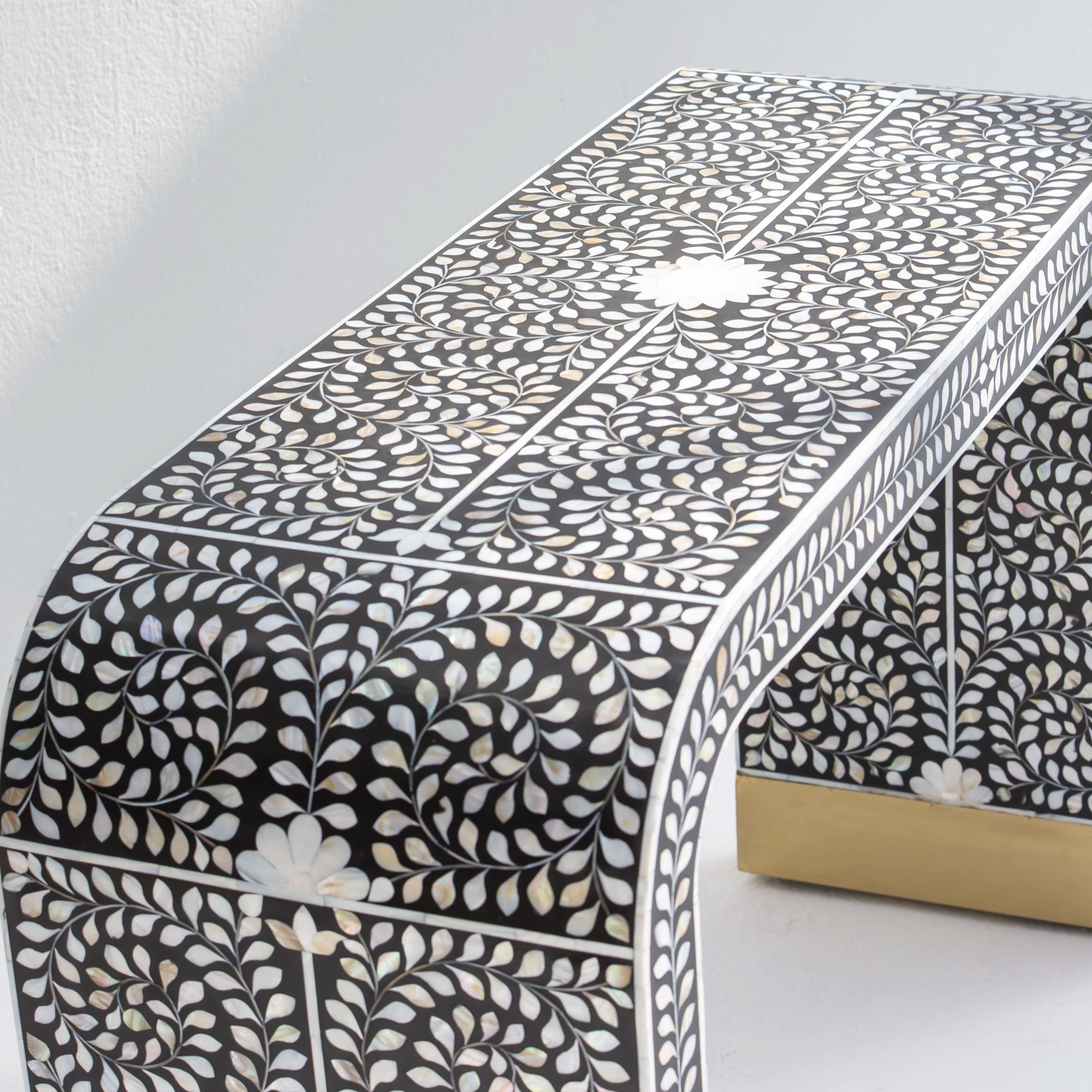 OCEAN-BLACK MOTHER OF PEARL U SHAPE CONSOLE TABLE - Art and craft furniture
