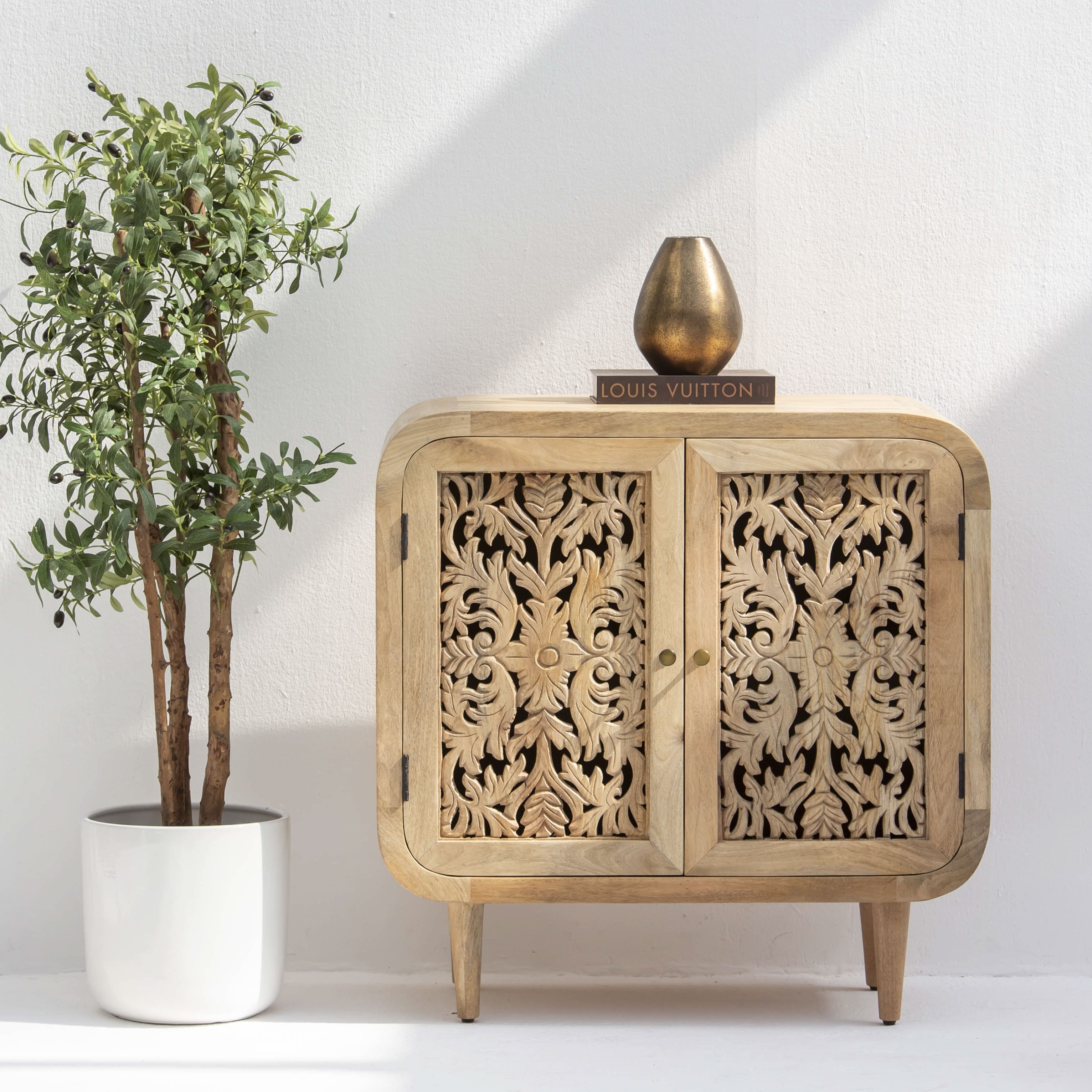 ZENVIA WOODEN TWO DOOR CARVING SIDEBOARD - Art and craft furniture