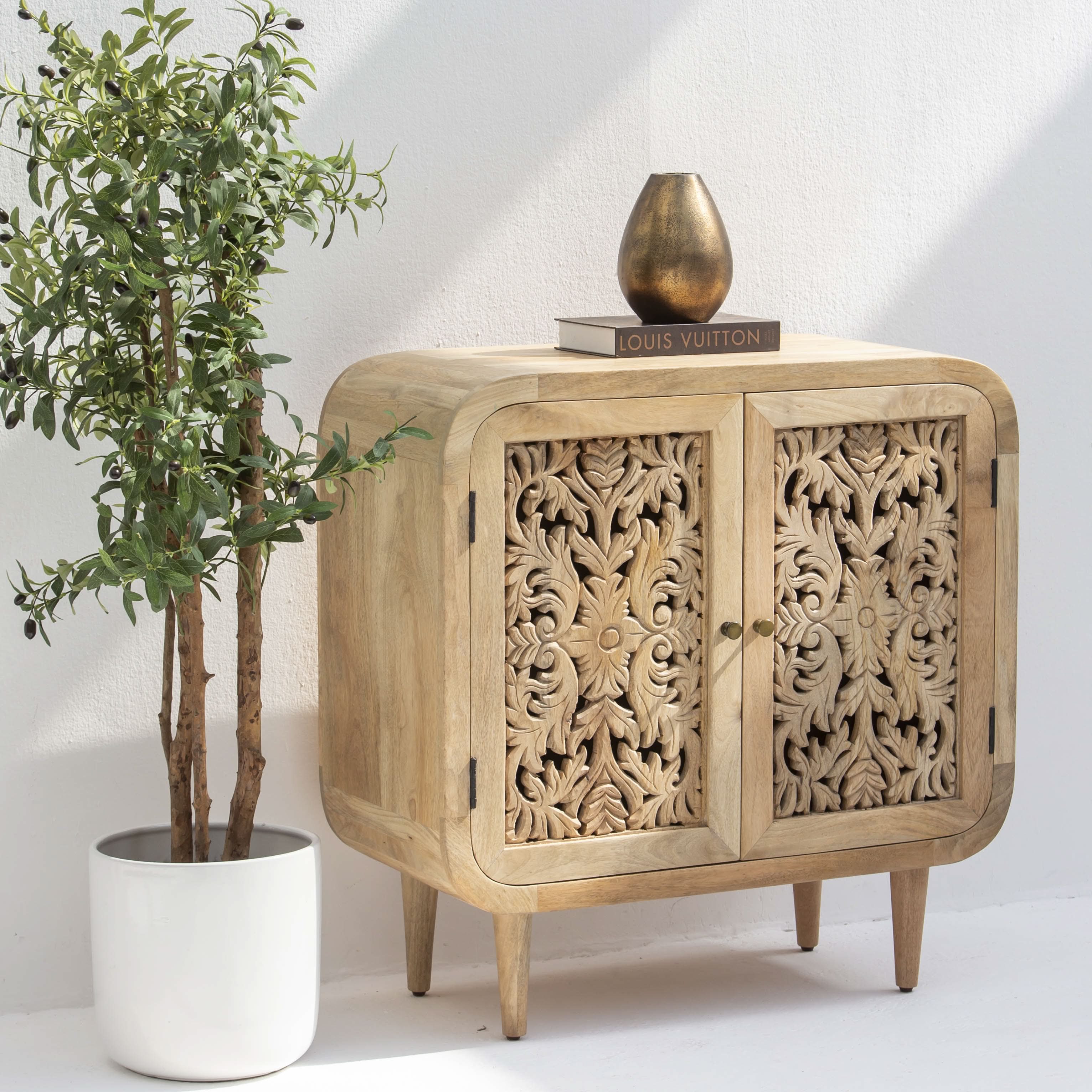 ZENVIA WOODEN TWO DOOR CARVING SIDEBOARD - Art and craft furniture