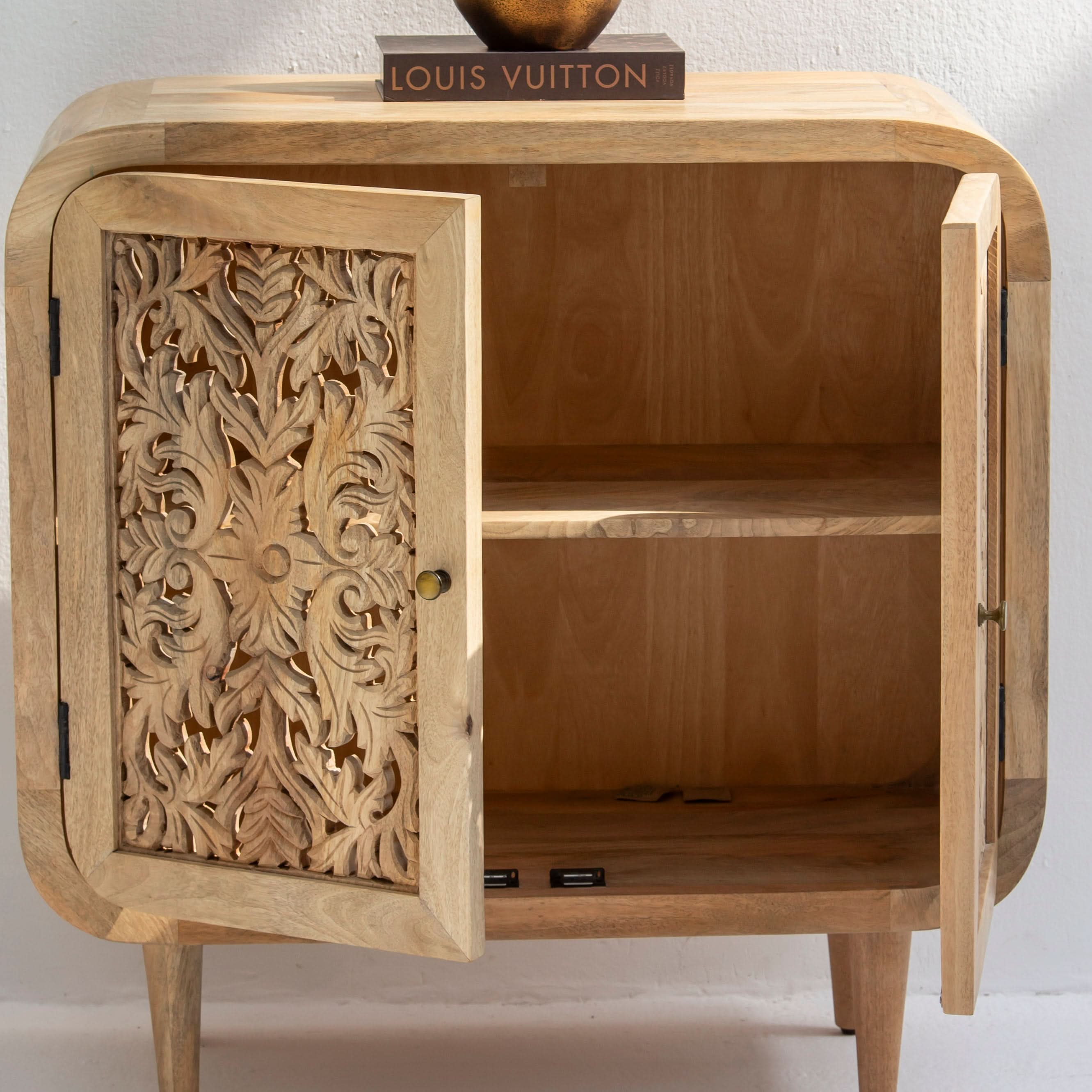 ZENVIA WOODEN TWO DOOR CARVING SIDEBOARD - Art and craft furniture