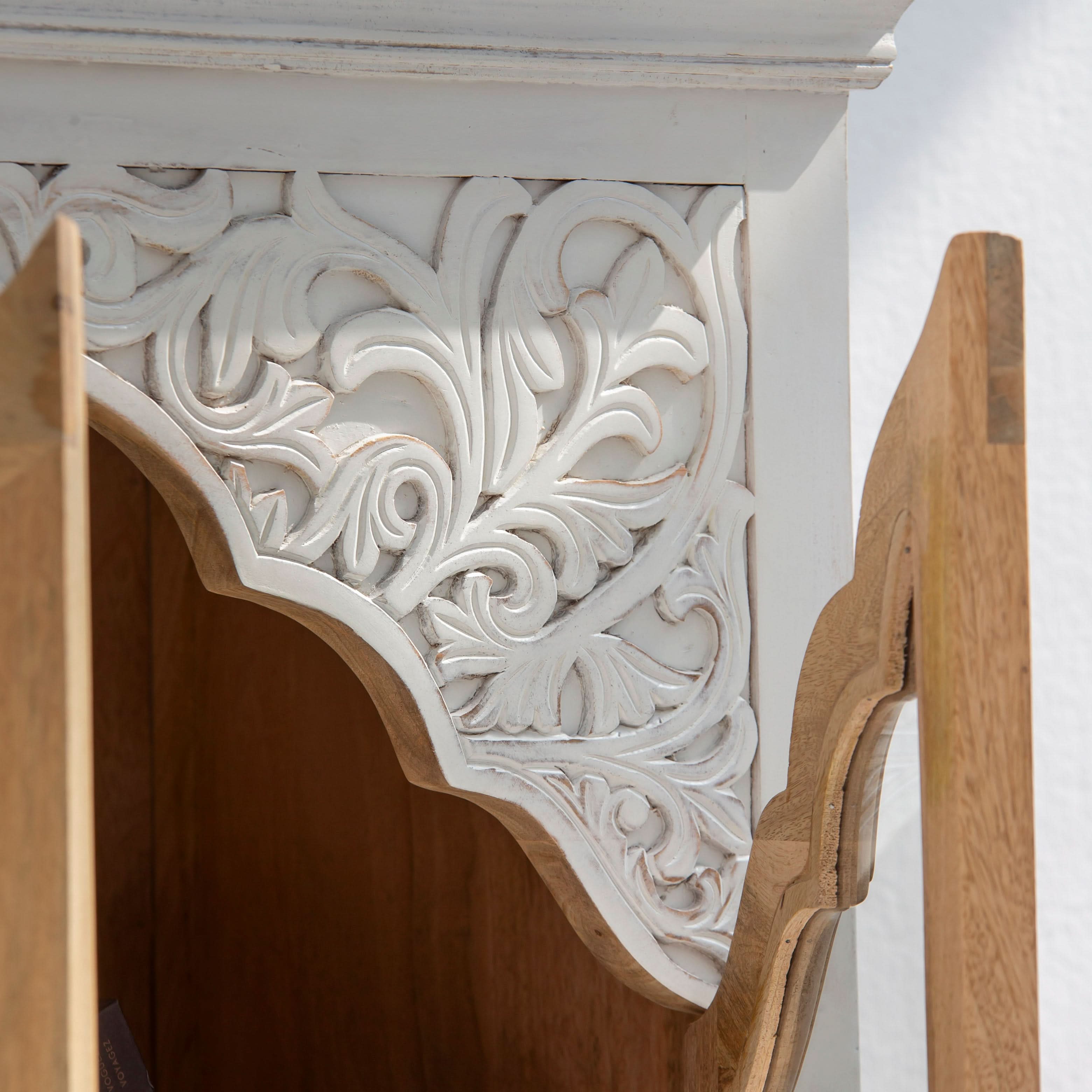 HAVELI WOODEN GLASS CARVING CABINET - Art and craft furniture