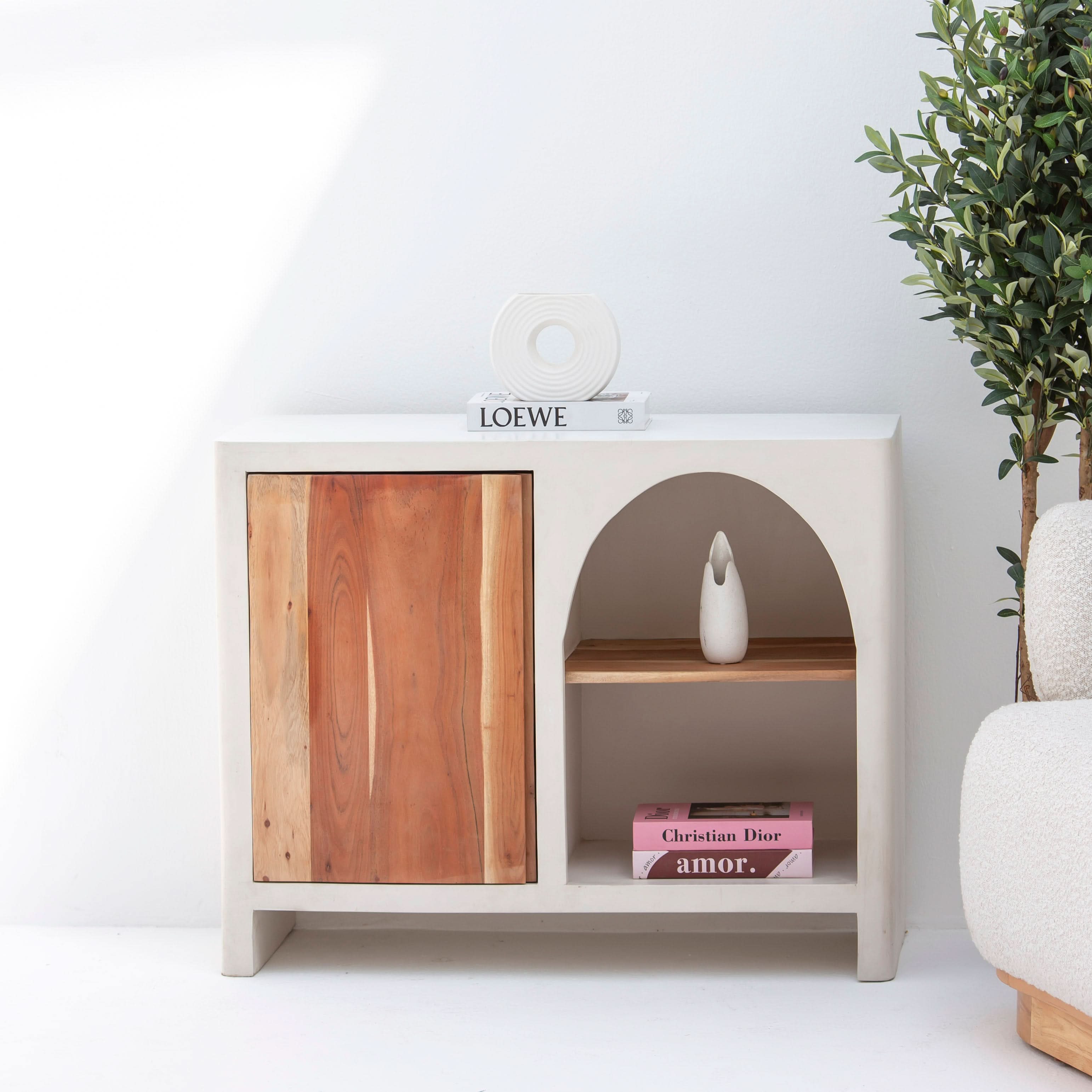 NATURA CURVE WOODEN ONE DOOR SIDEBOARD - Art and craft furniture