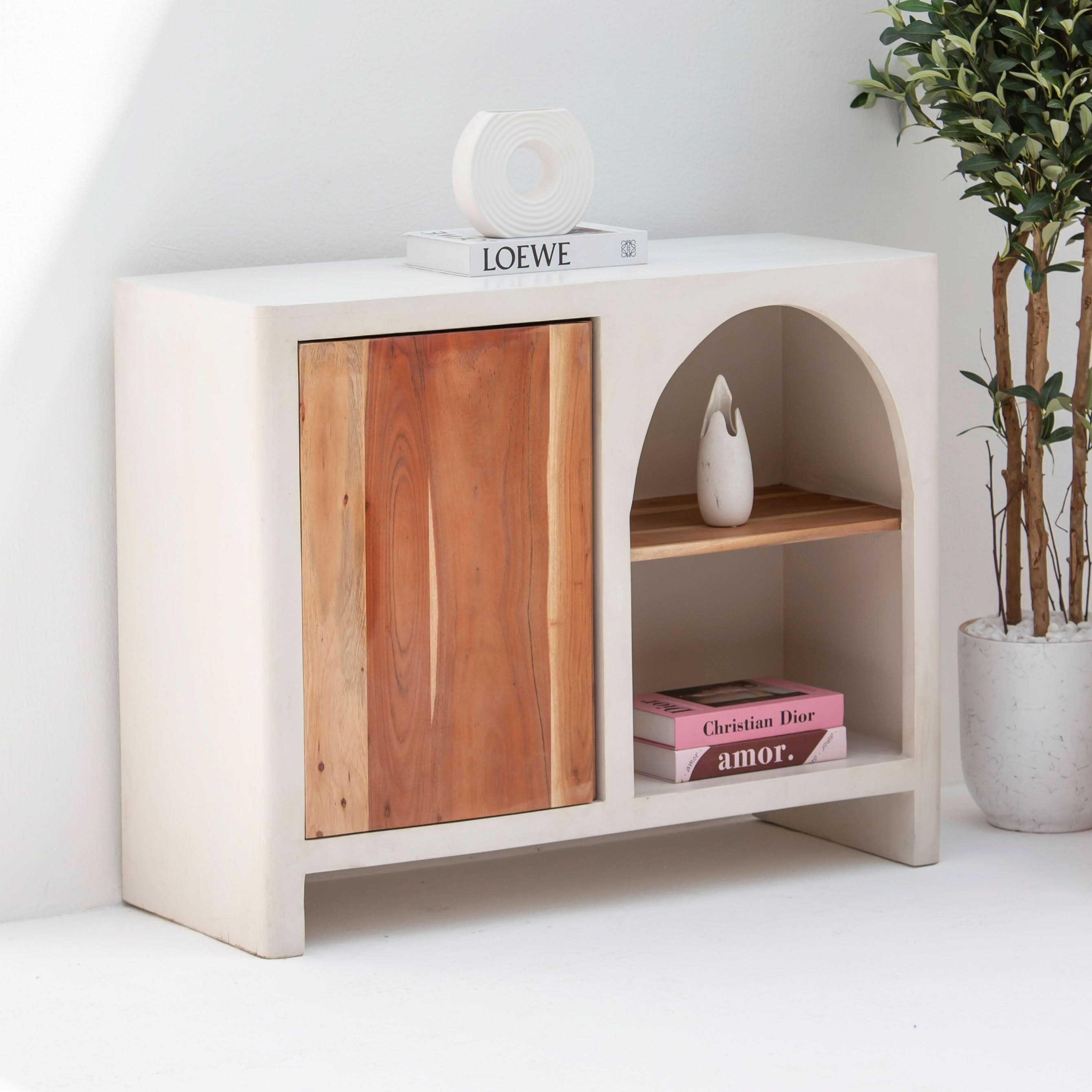 NATURA CURVE WOODEN ONE DOOR SIDEBOARD - Art and craft furniture