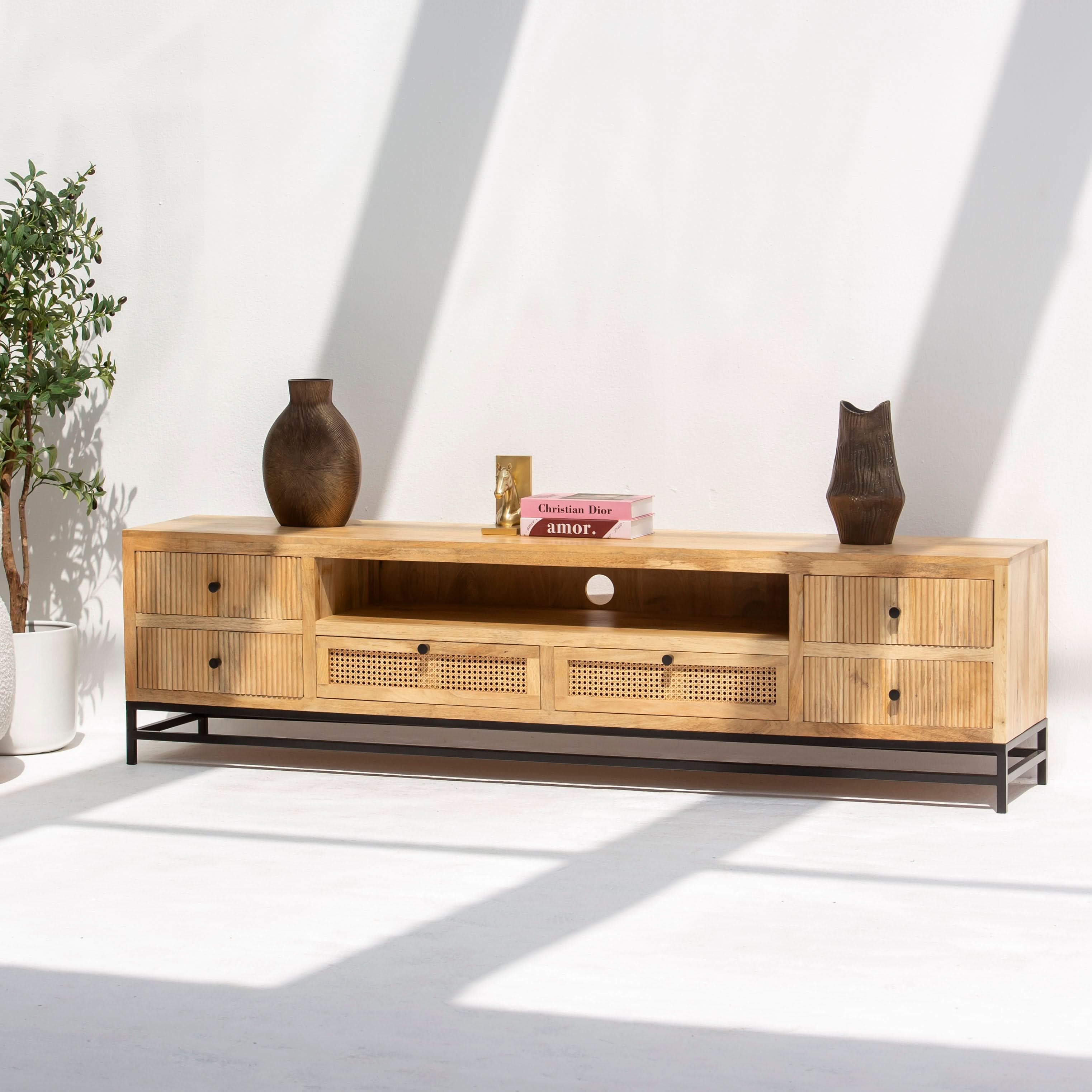 LUWIN WDN FOUR DRAWER TWO CANE DRAWER TV STAND - Art and craft furniture
