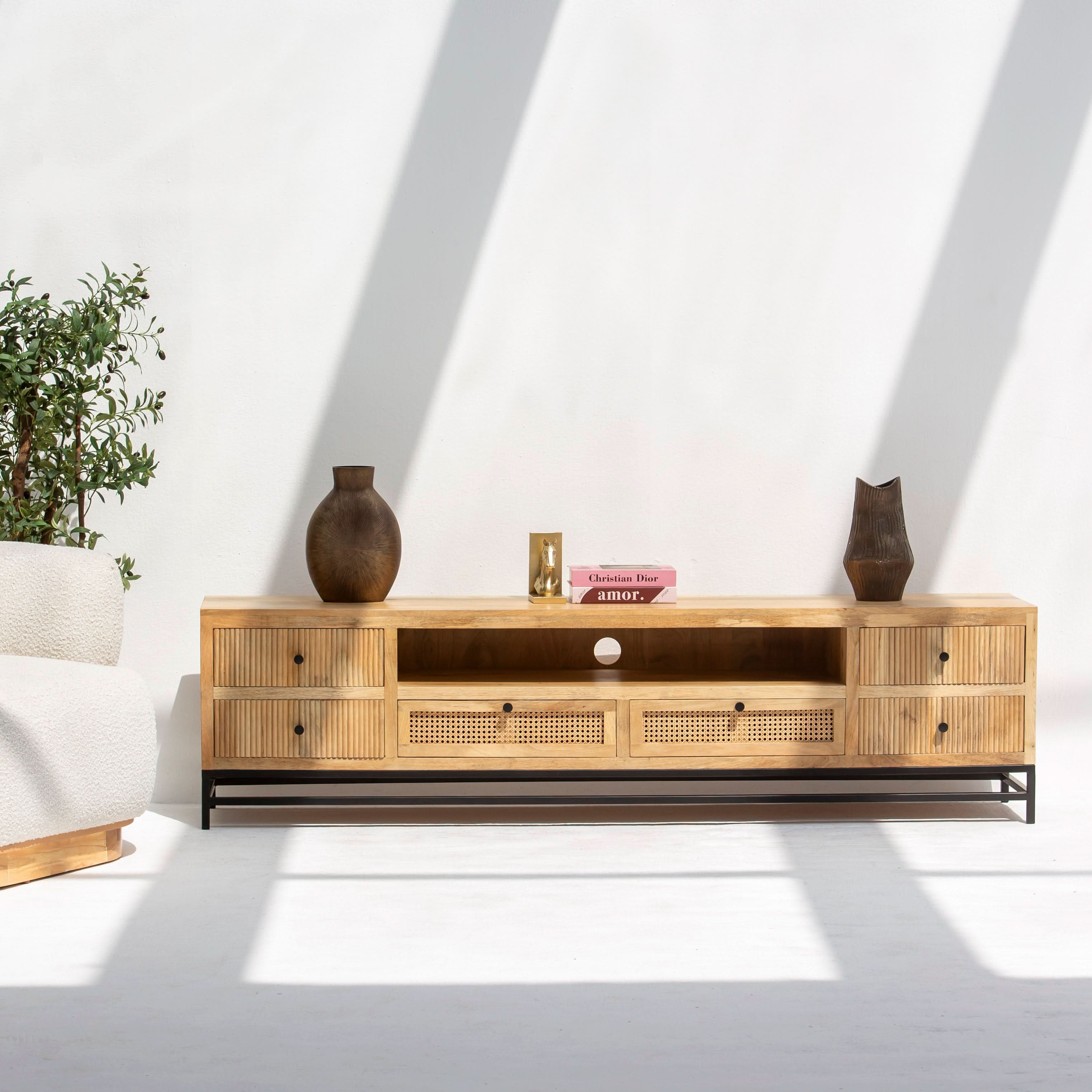 LUWIN WDN FOUR DRAWER TWO CANE DRAWER TV STAND - Art and craft furniture