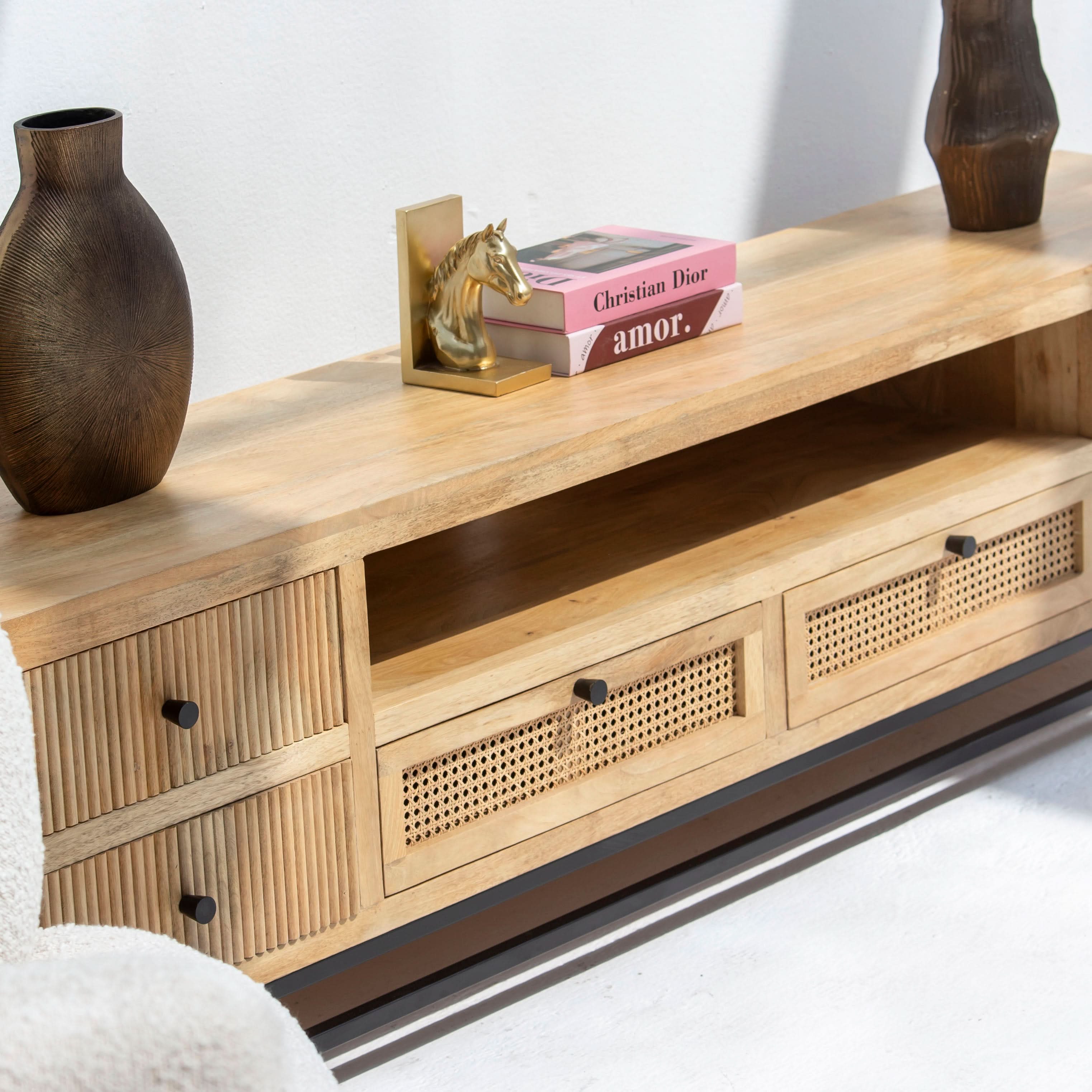 LUWIN WDN FOUR DRAWER TWO CANE DRAWER TV STAND - Art and craft furniture