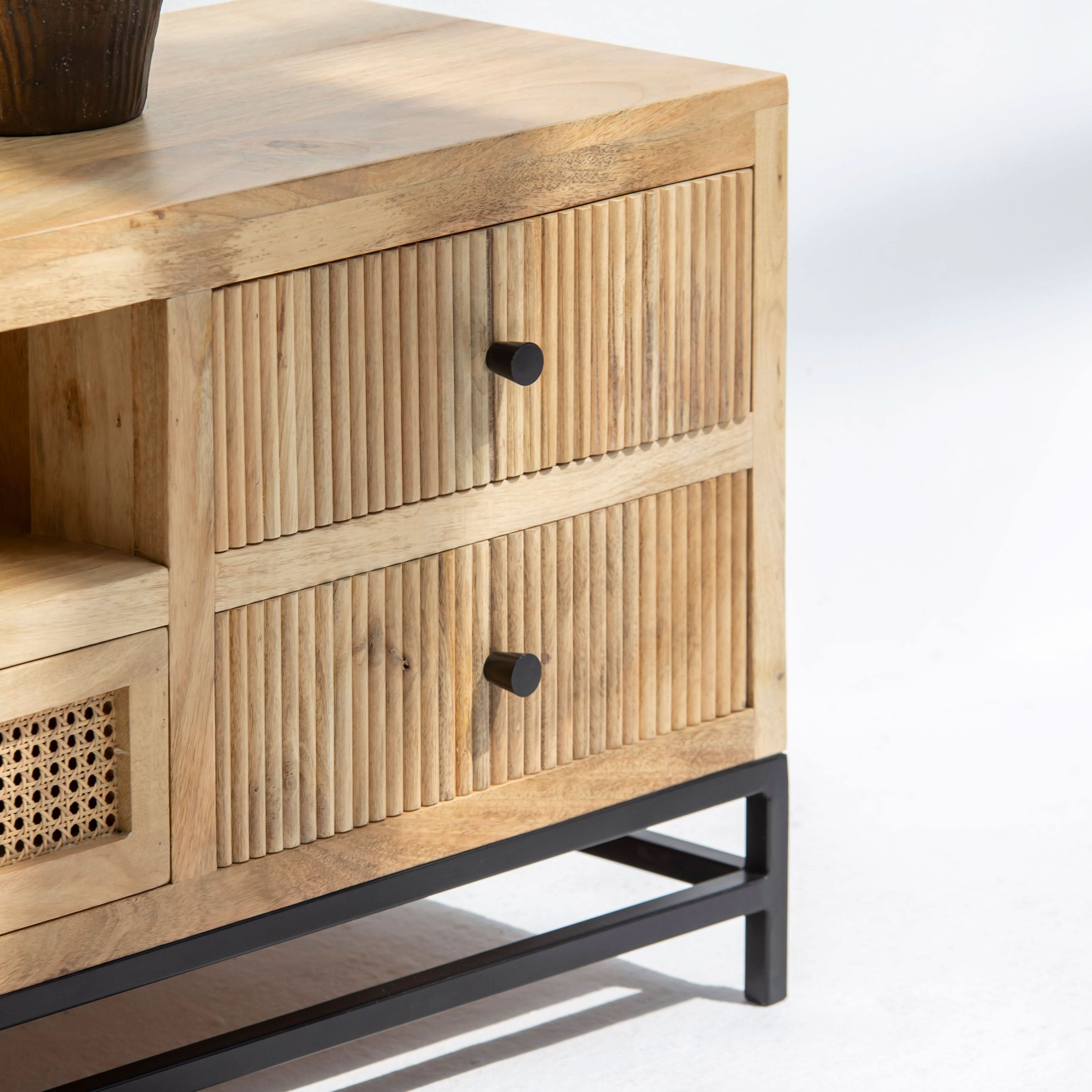 LUWIN WDN FOUR DRAWER TWO CANE DRAWER TV STAND - Art and craft furniture