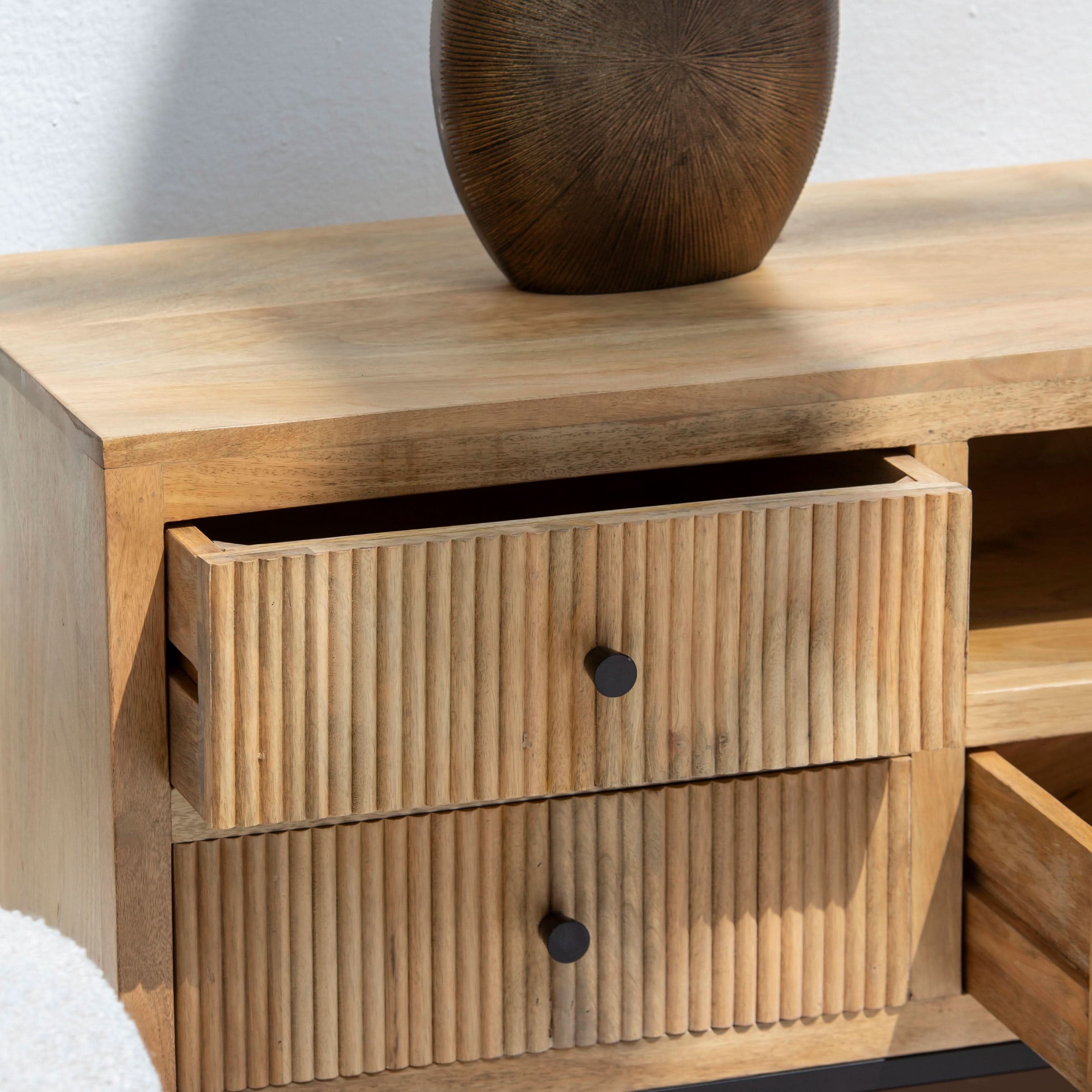LUWIN WDN FOUR DRAWER TWO CANE DRAWER TV STAND - Art and craft furniture