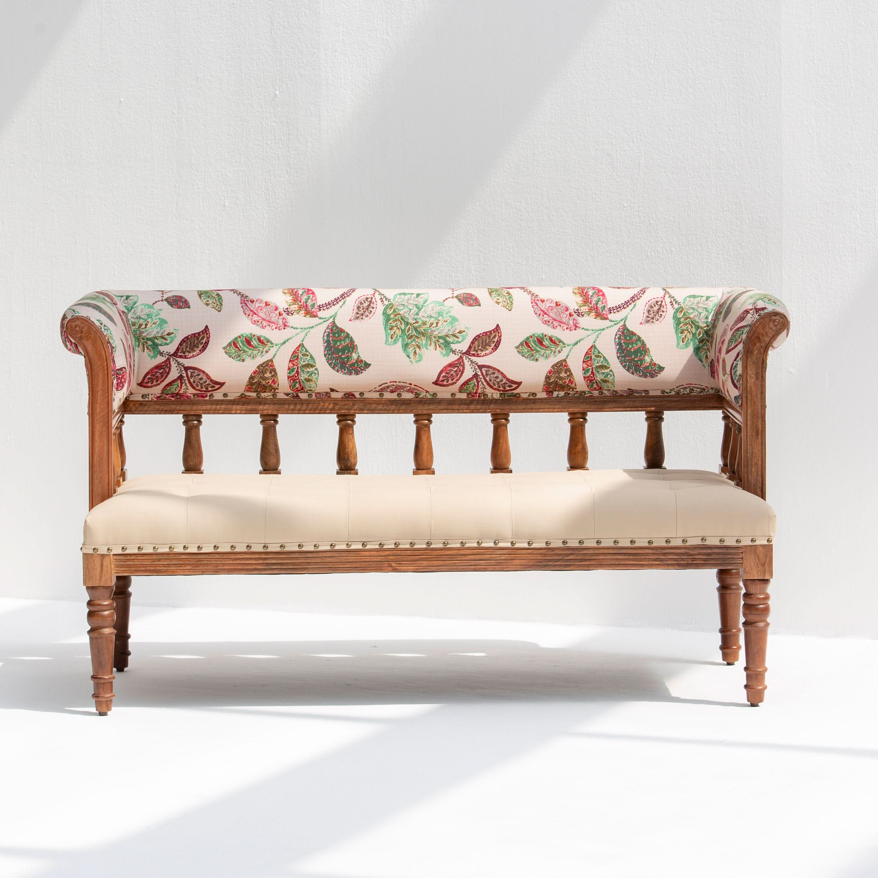 BARCELONA WOODEN SOFA BENCH BACK HANDPAINTED FABRIC - Art and craft furniture