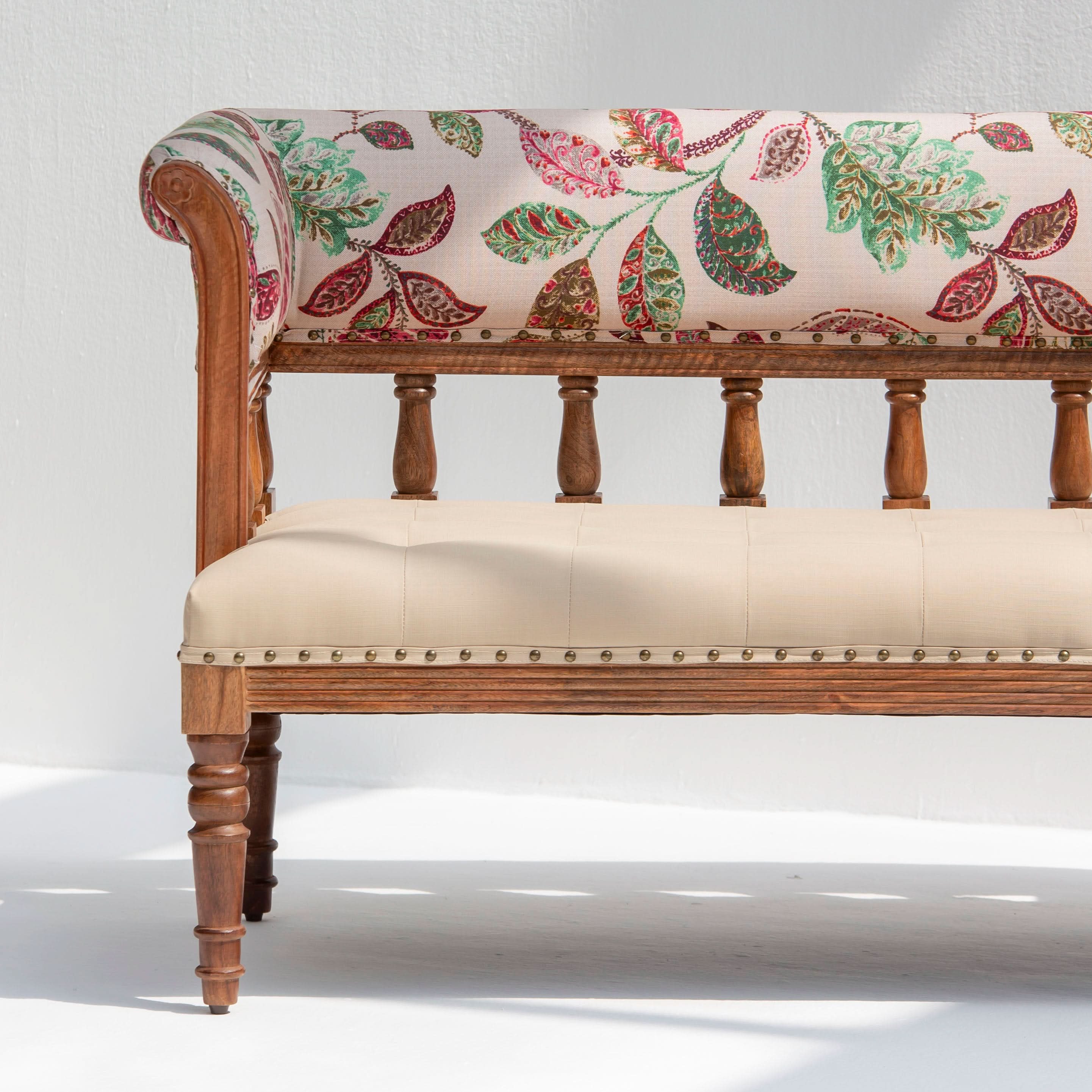BARCELONA WOODEN SOFA BENCH BACK HANDPAINTED FABRIC - Art and craft furniture
