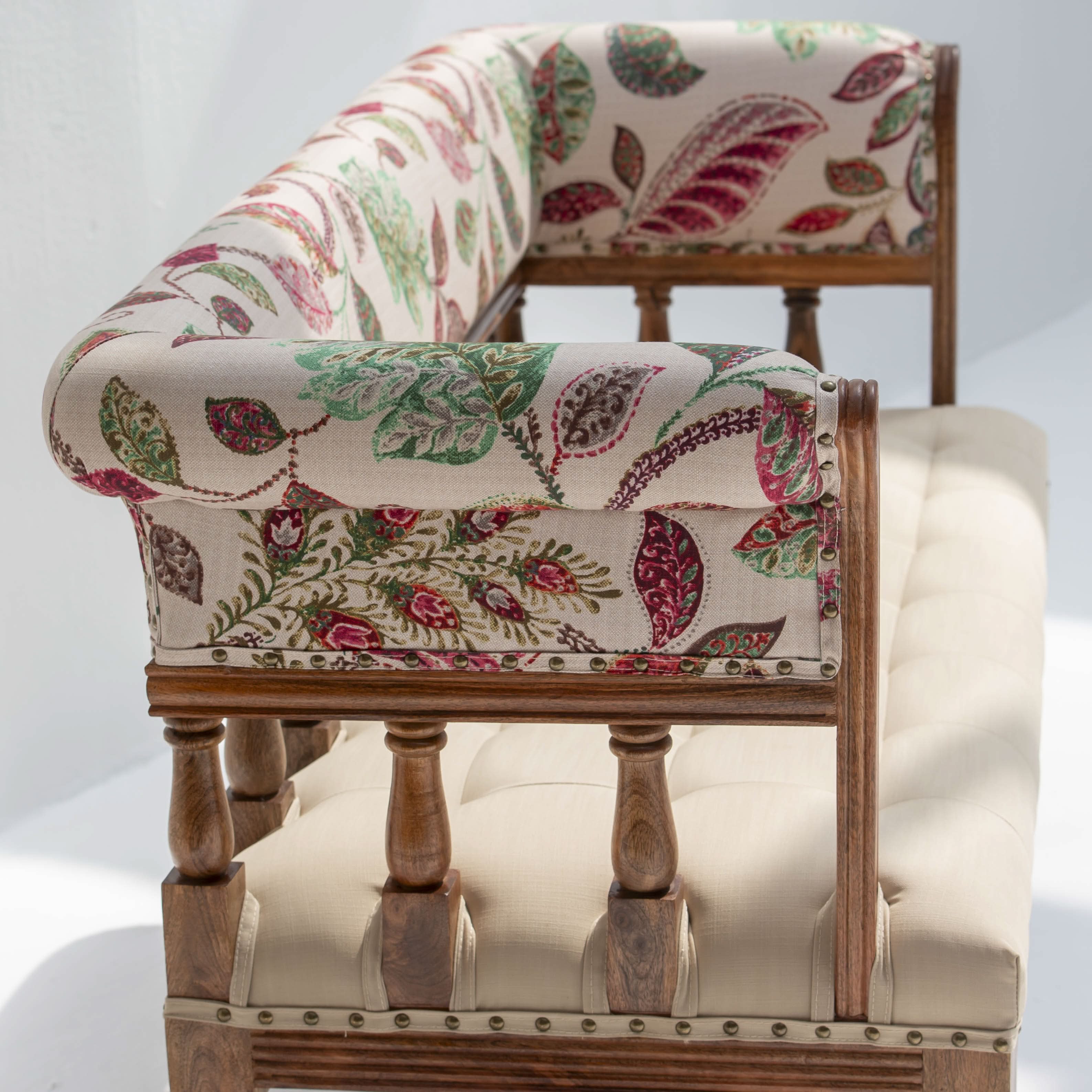 BARCELONA WOODEN SOFA BENCH BACK HANDPAINTED FABRIC - Art and craft furniture