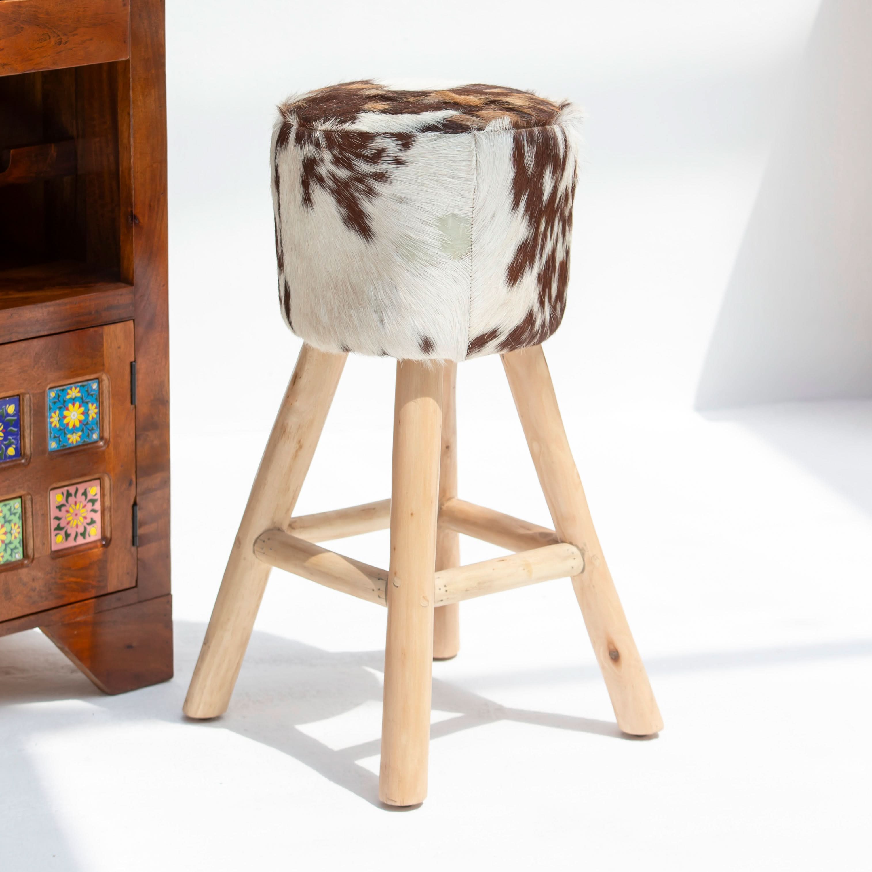 WOODEN LEATHER BAR STOOL - Art and craft furniture