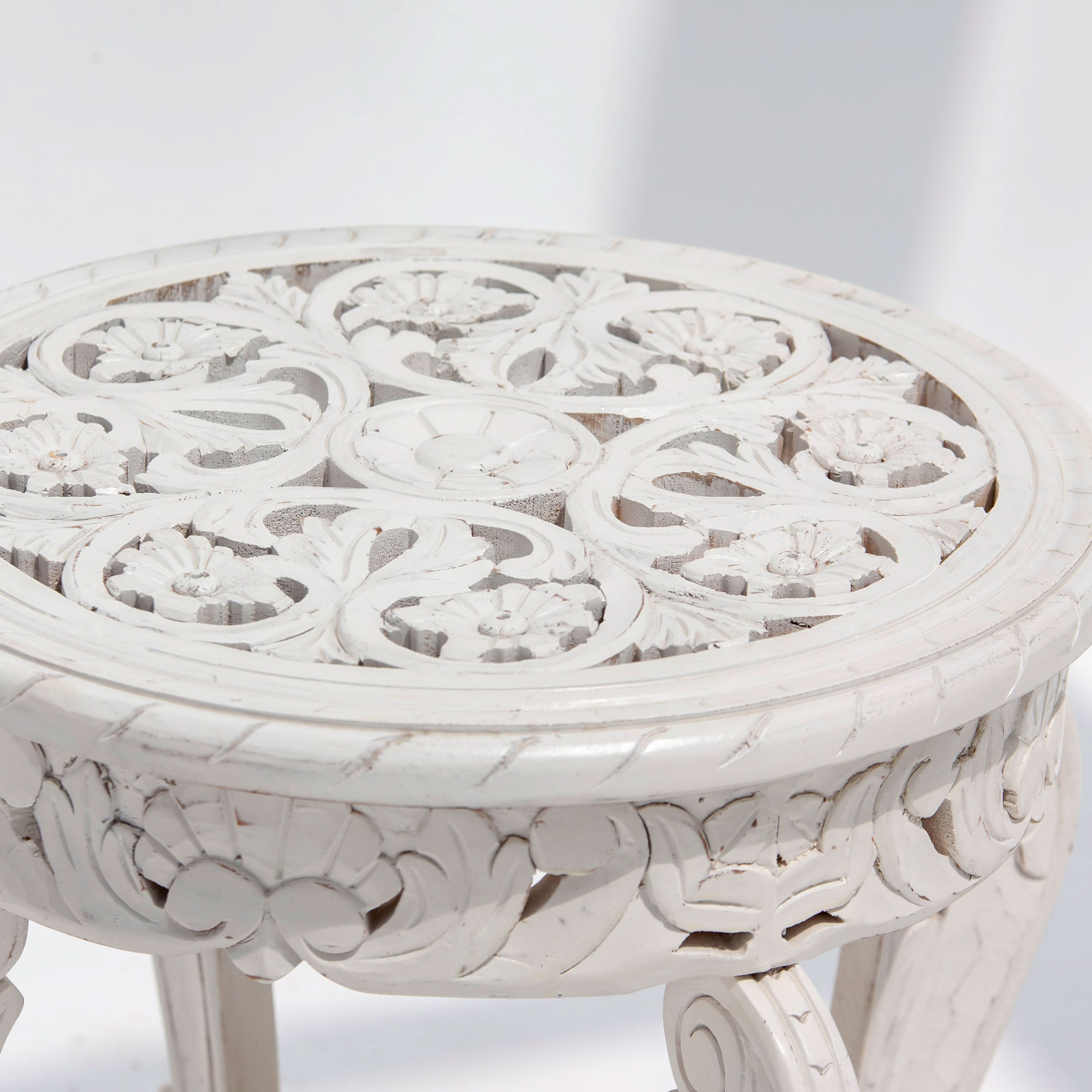 WOODEN CARVED ROUND STOOL - Art and craft furniture