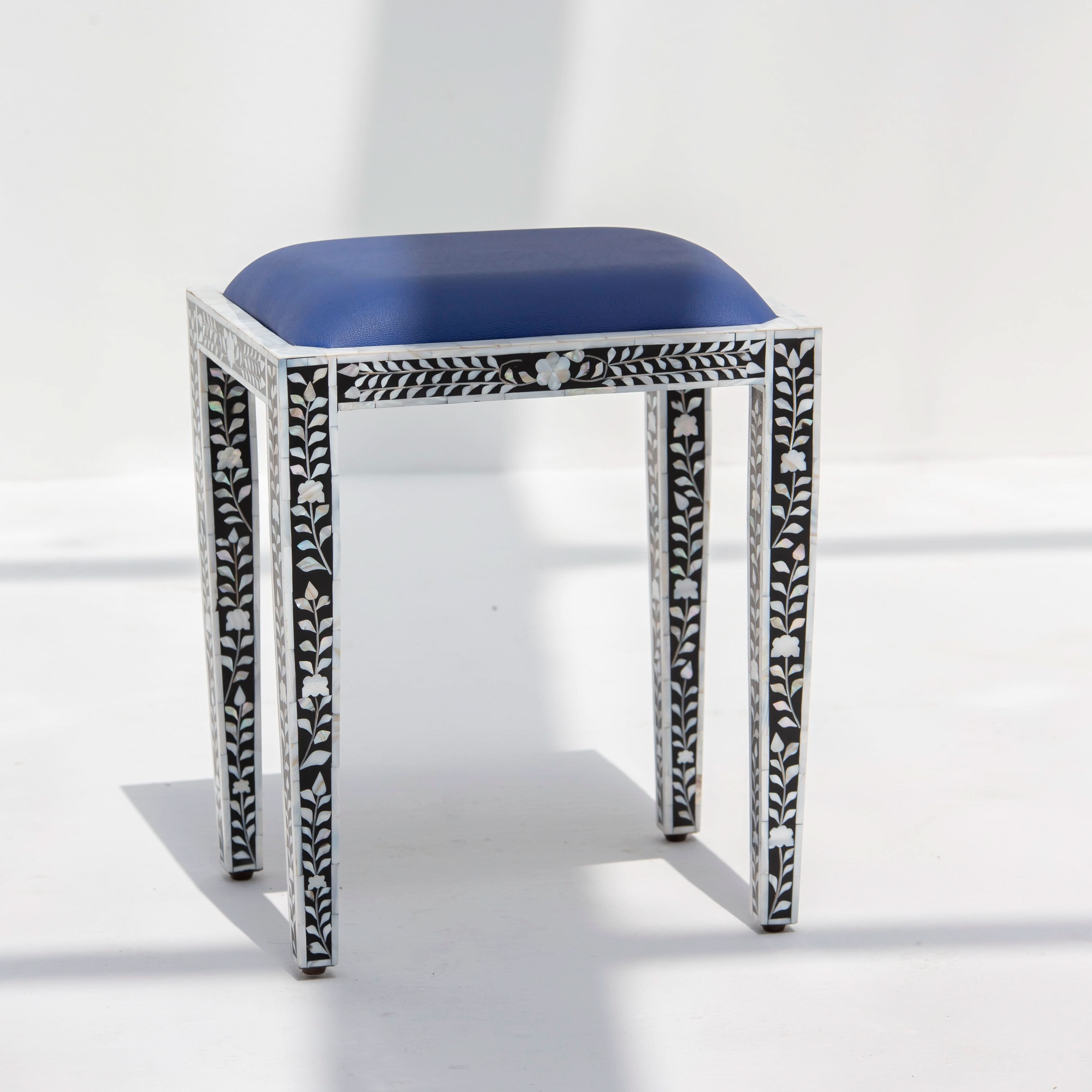 OCEAN-BLACK MOTHER OF PEARL SEATING STOOL - Art and craft furniture