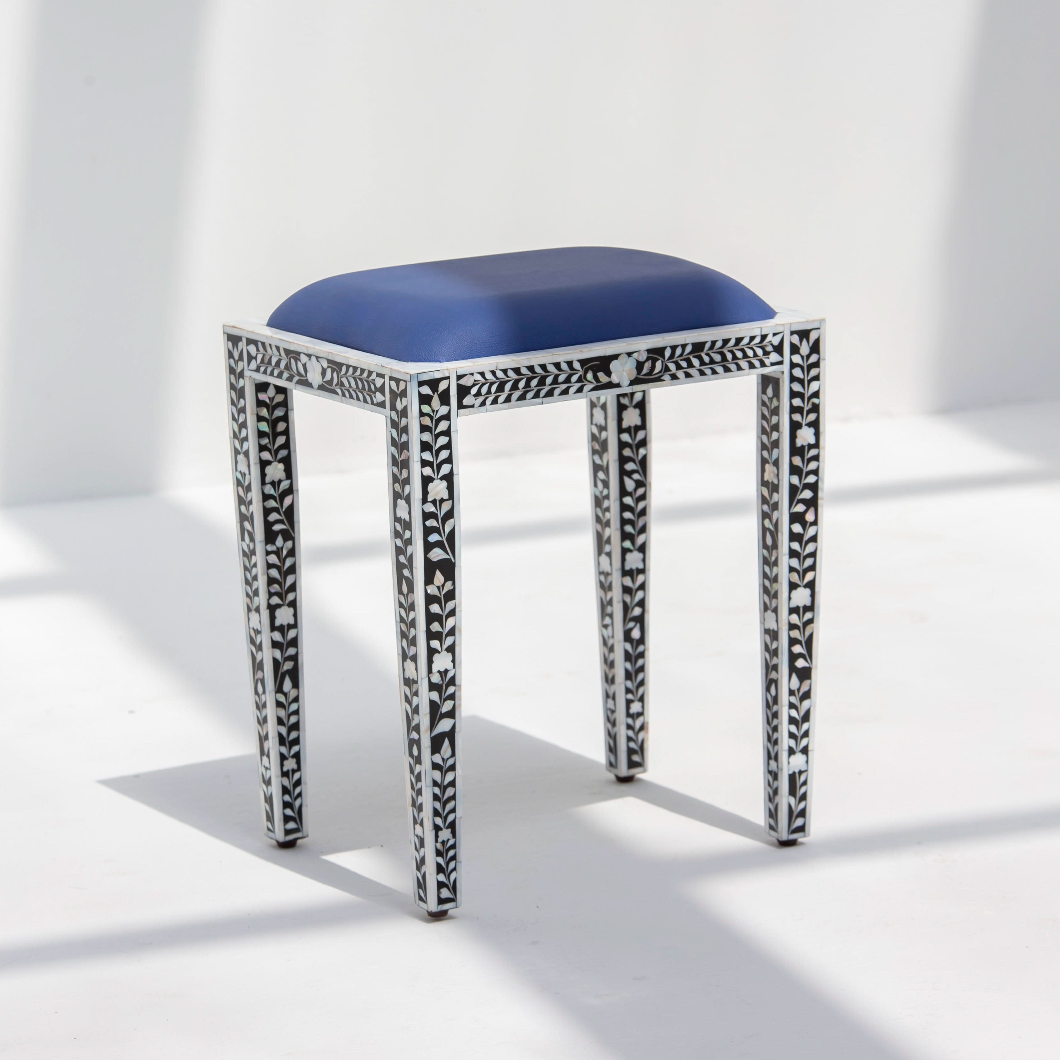OCEAN-BLACK MOTHER OF PEARL SEATING STOOL - Art and craft furniture