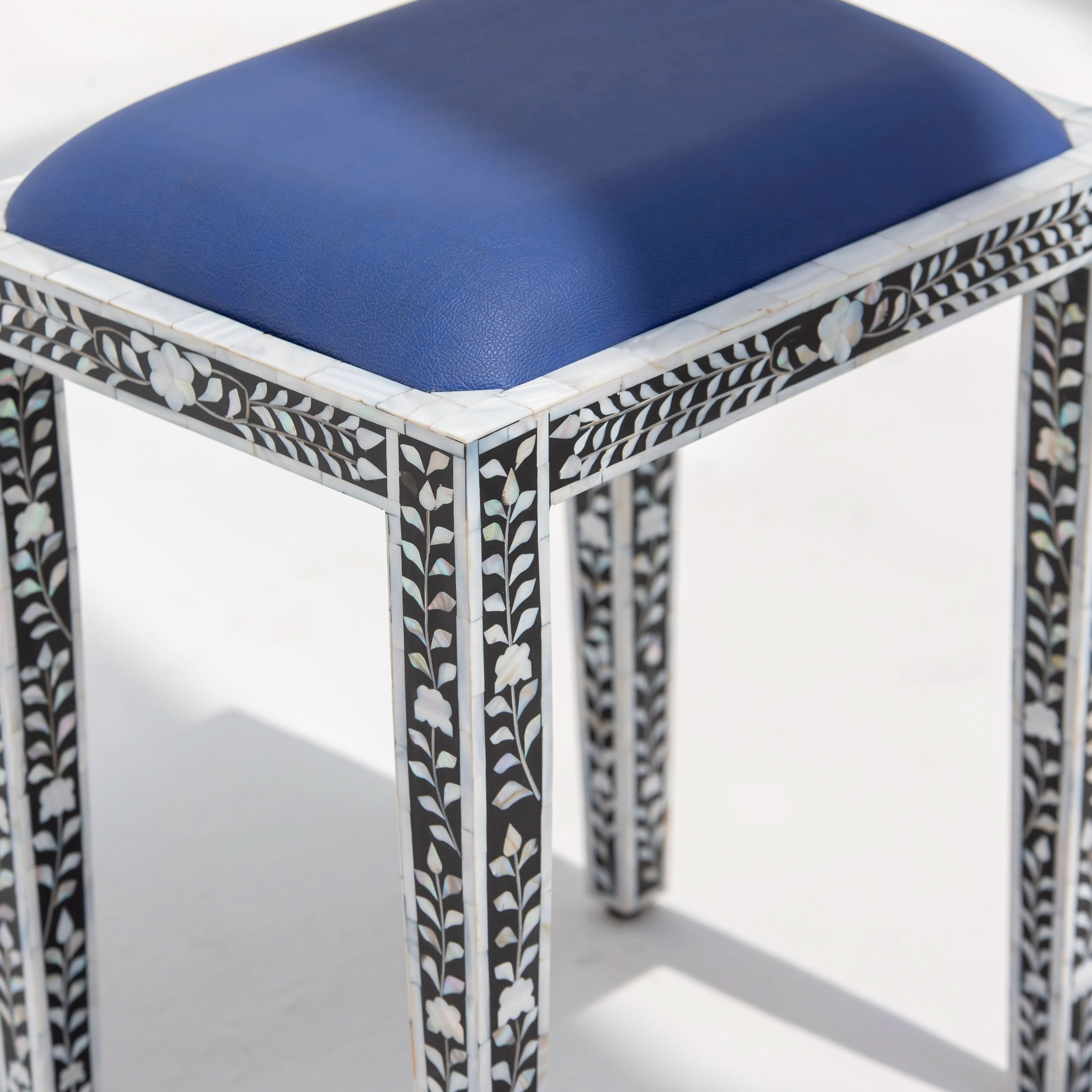 OCEAN-BLACK MOTHER OF PEARL SEATING STOOL - Art and craft furniture