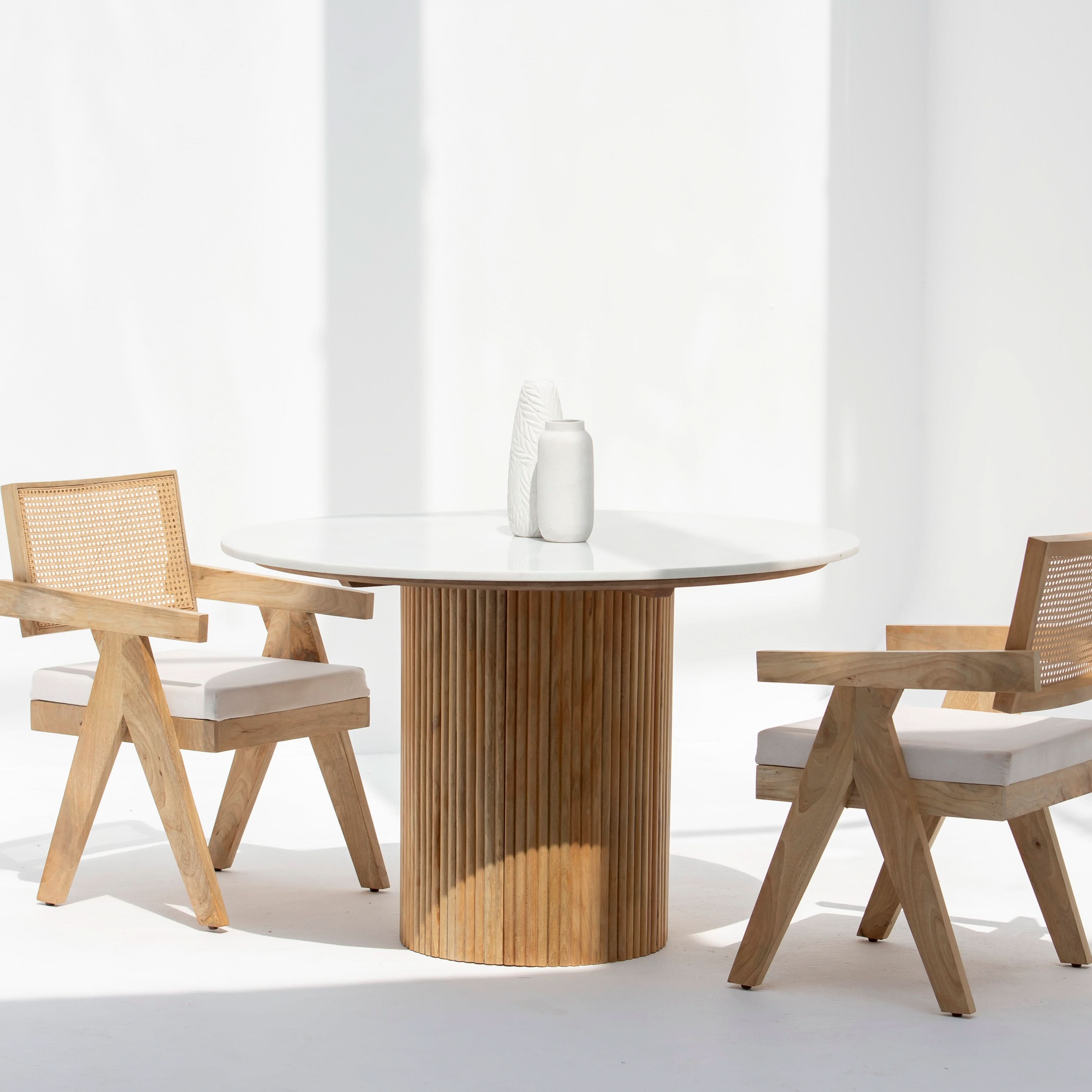 TERRALUXE MARBLE TOP AND WDN LEG DINING TABLE - Art and craft furniture