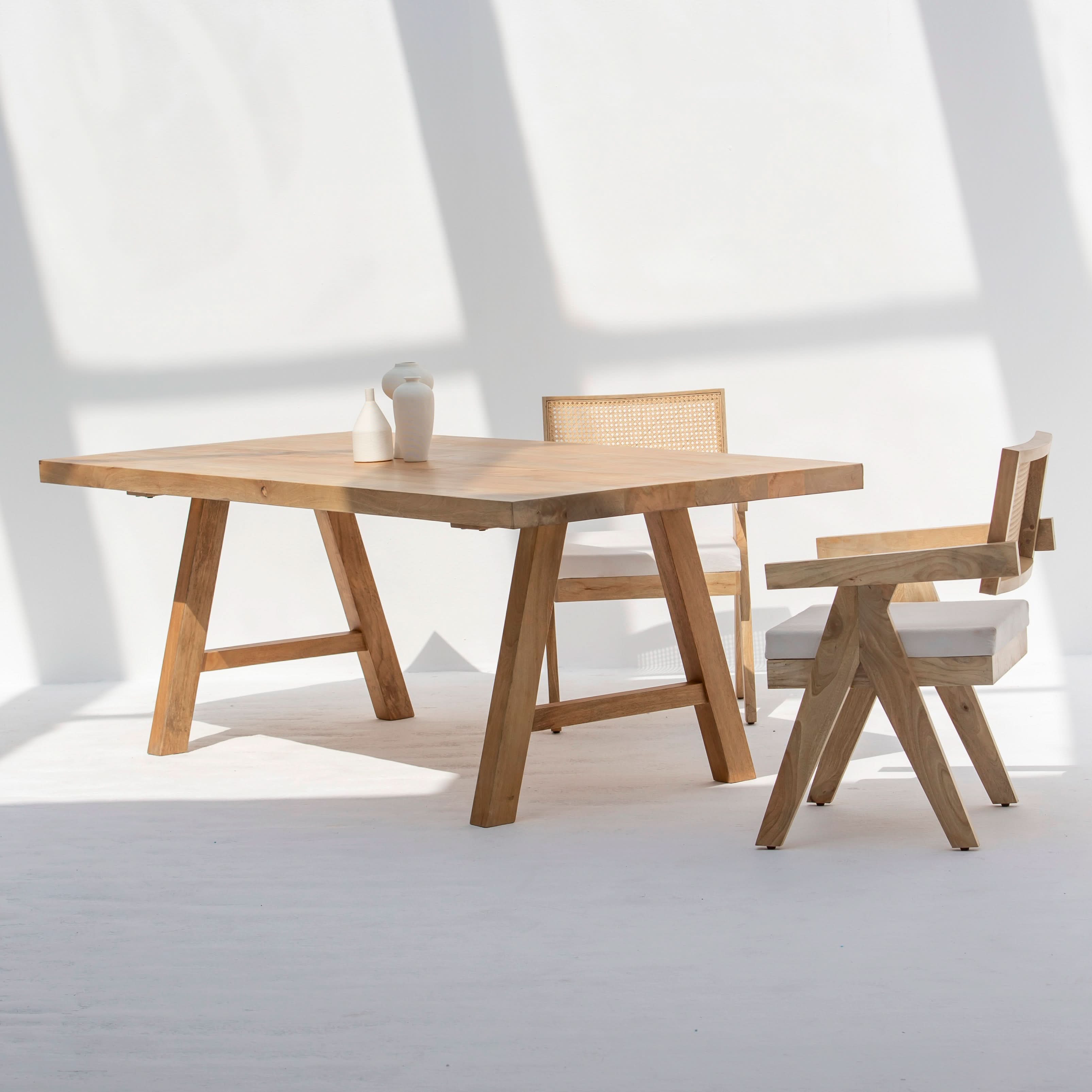 AUREVO WOODEN PLAN FINISH DINING TABLE - Art and craft furniture
