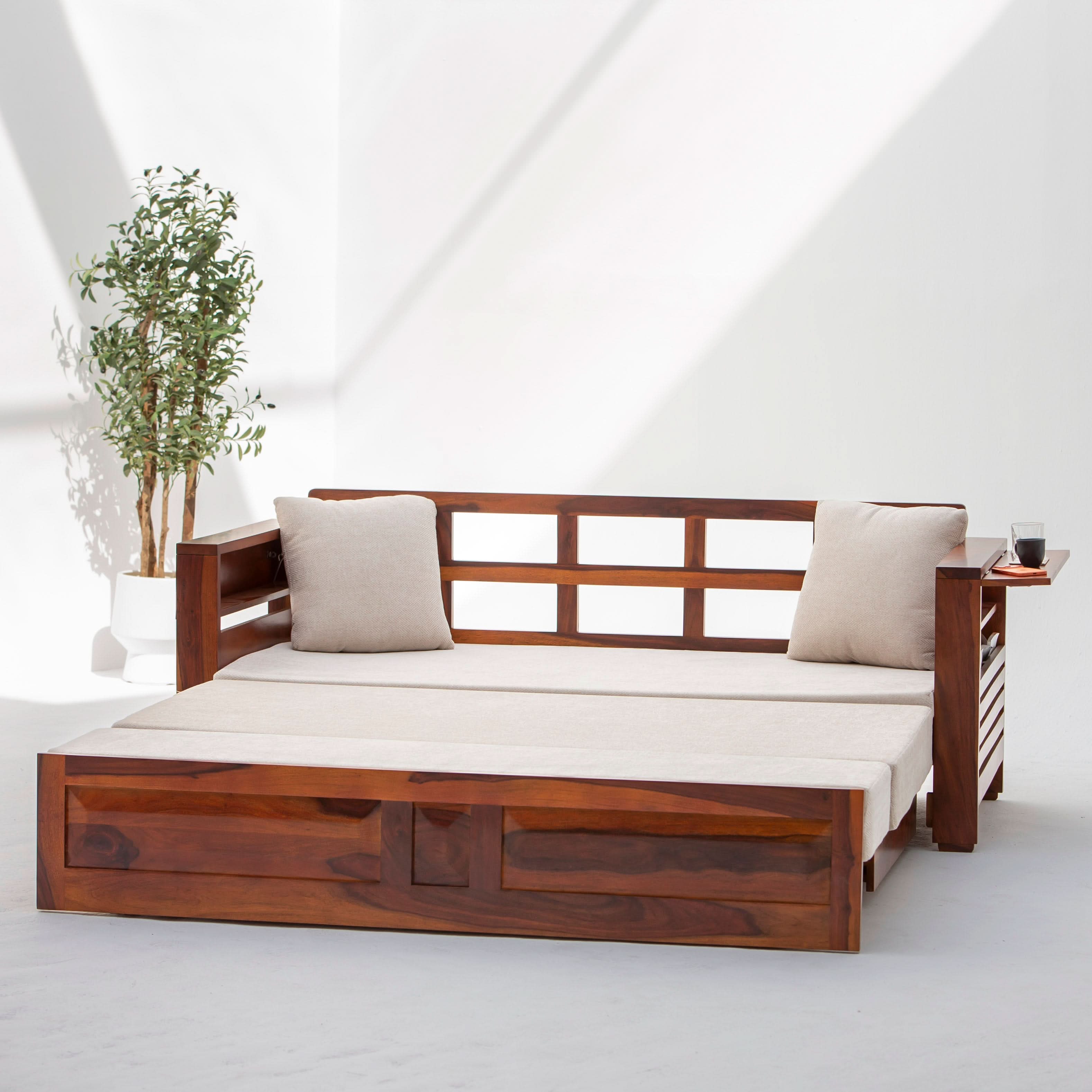BARCELONA WOODEN SOFA CUM BED - Art and craft furniture