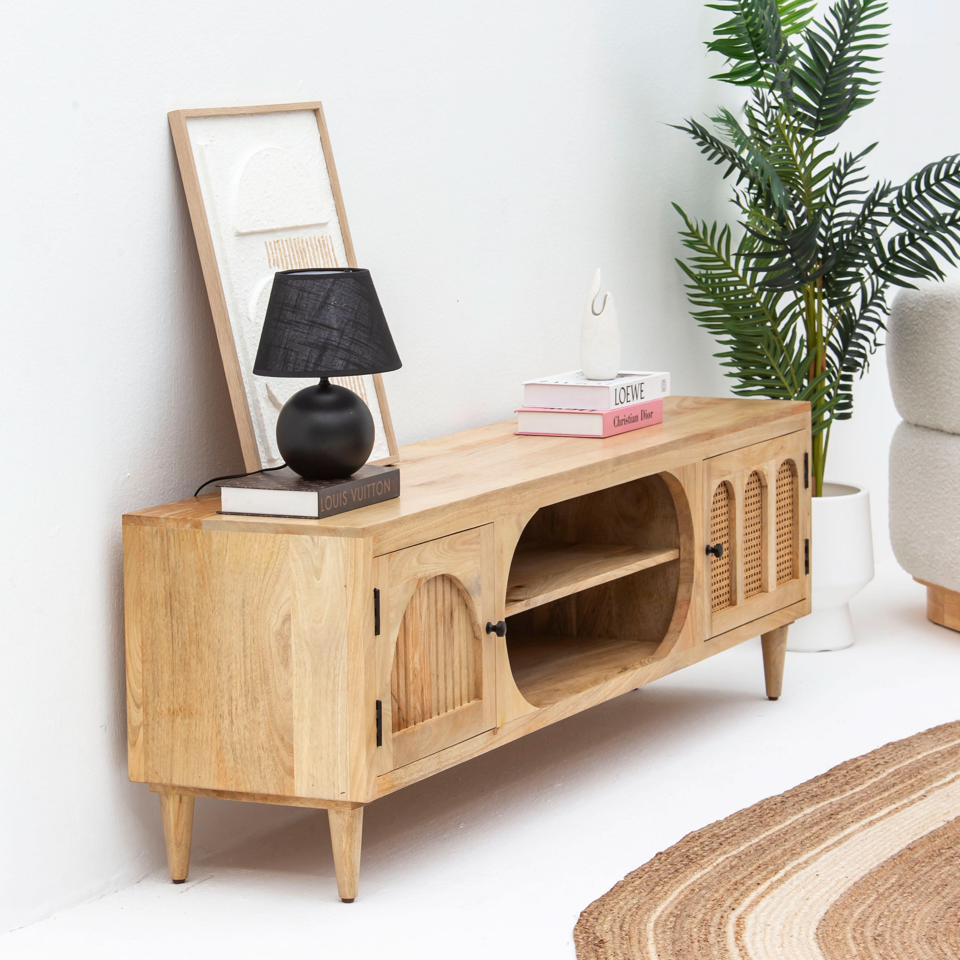 CANOVA-CURVE CANE TWO DOOR TV STAND - Art and craft furniture