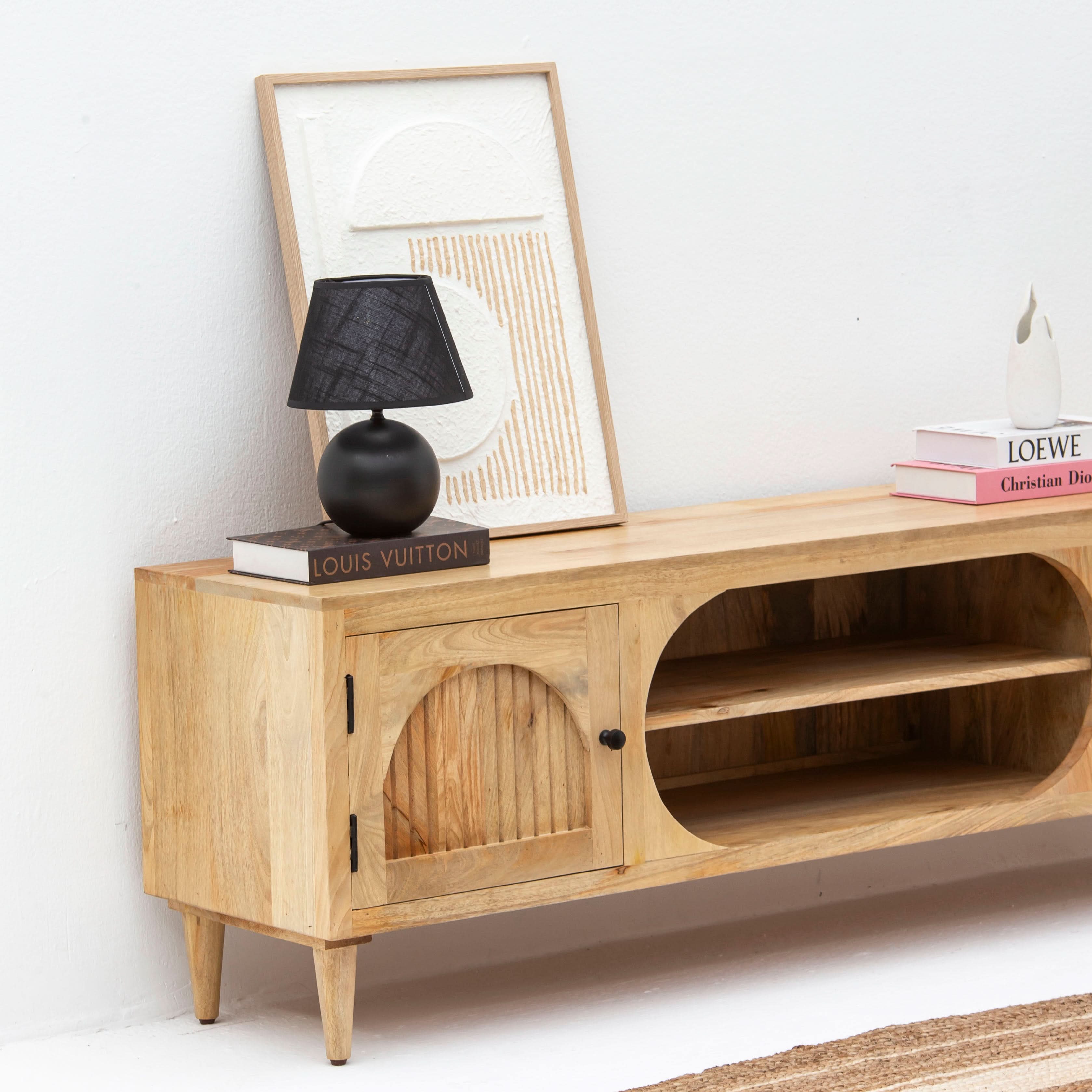 CANOVA-CURVE CANE TWO DOOR TV STAND - Art and craft furniture