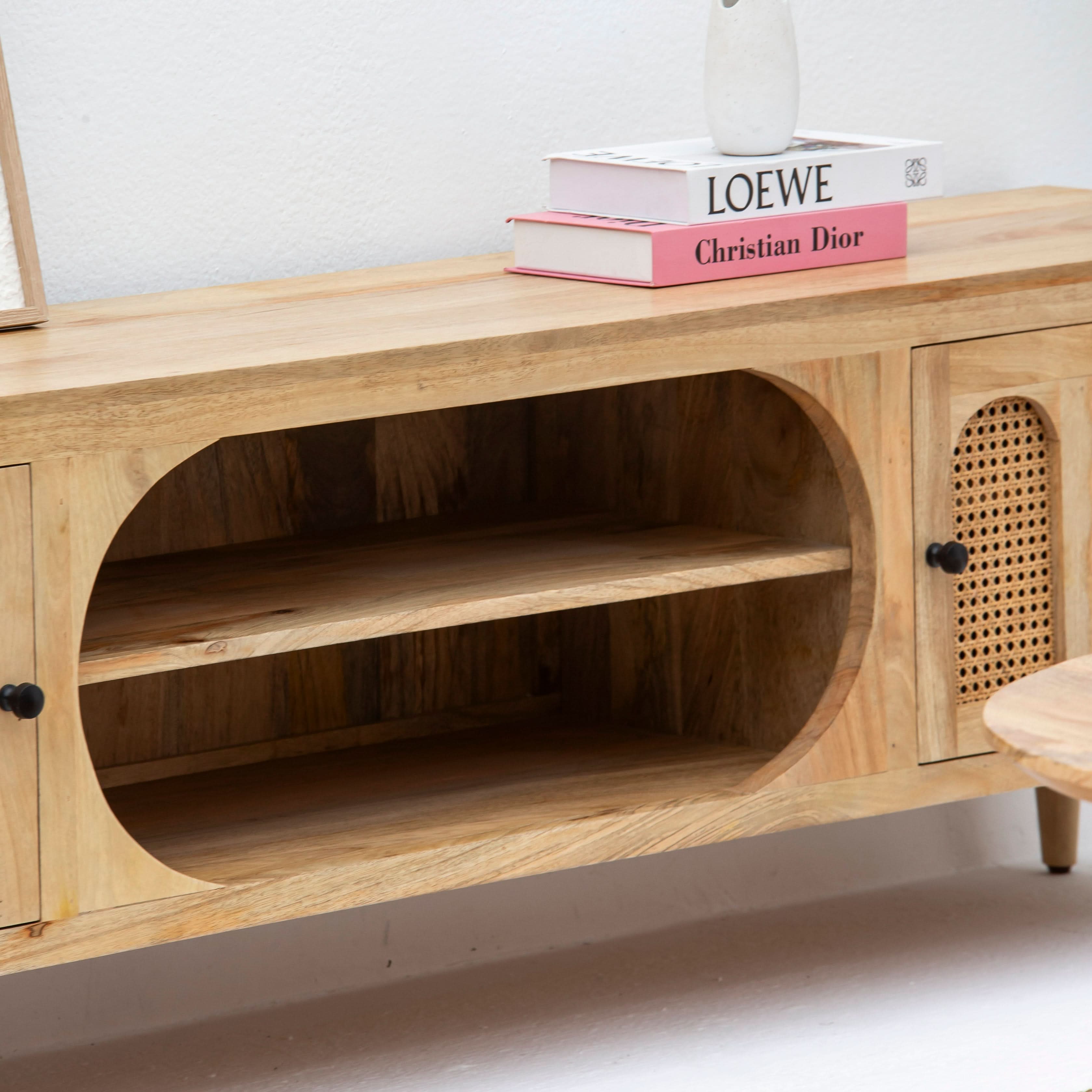 CANOVA-CURVE CANE TWO DOOR TV STAND - Art and craft furniture