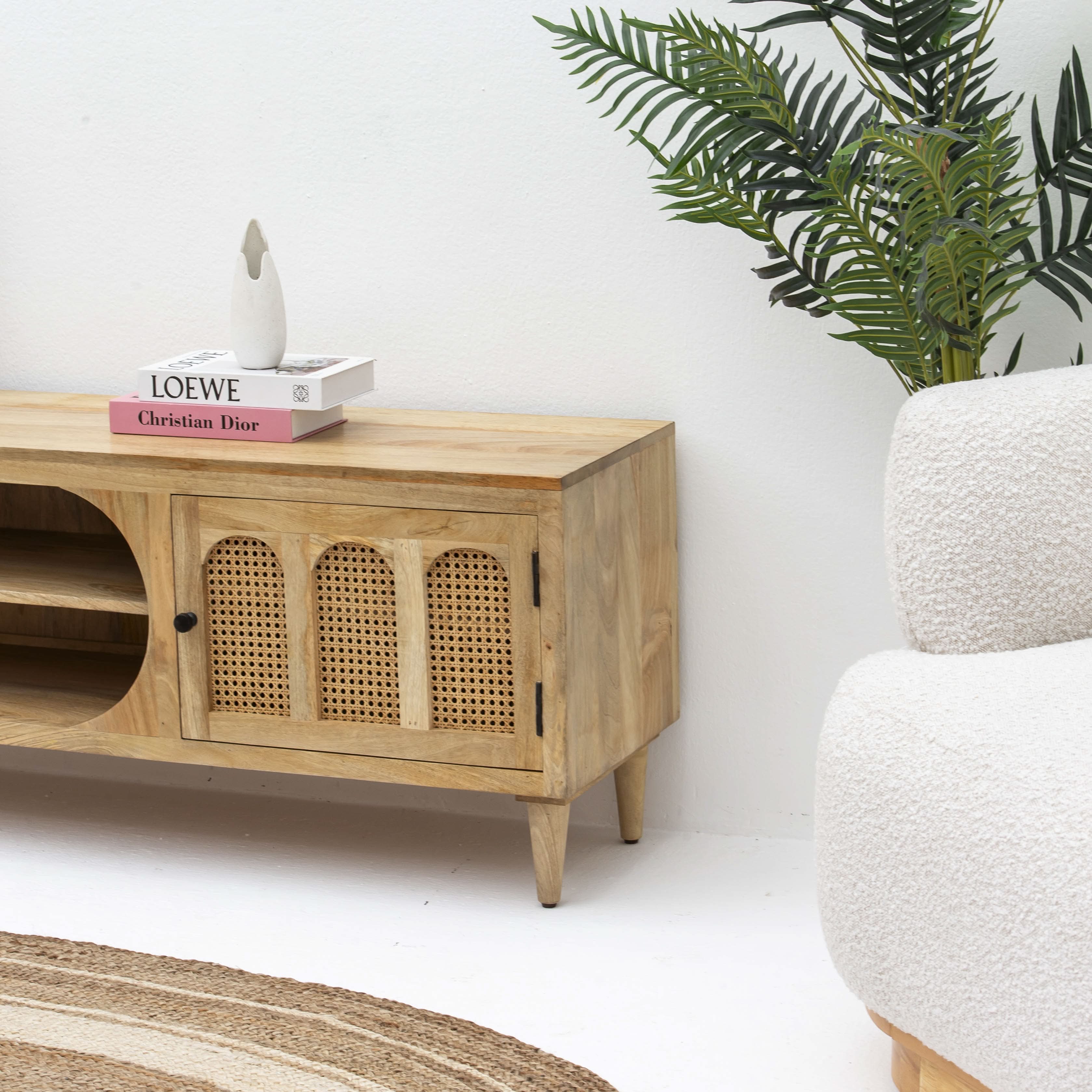 CANOVA-CURVE CANE TWO DOOR TV STAND - Art and craft furniture