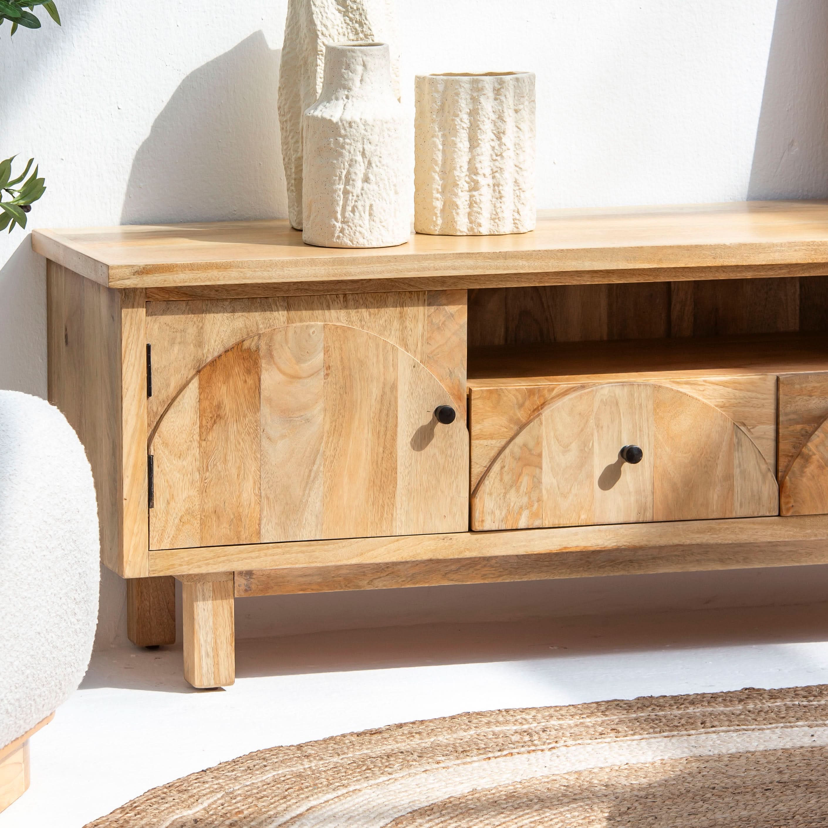 AUREVO-CURVE WOODEN TV STAND - Art and craft furniture