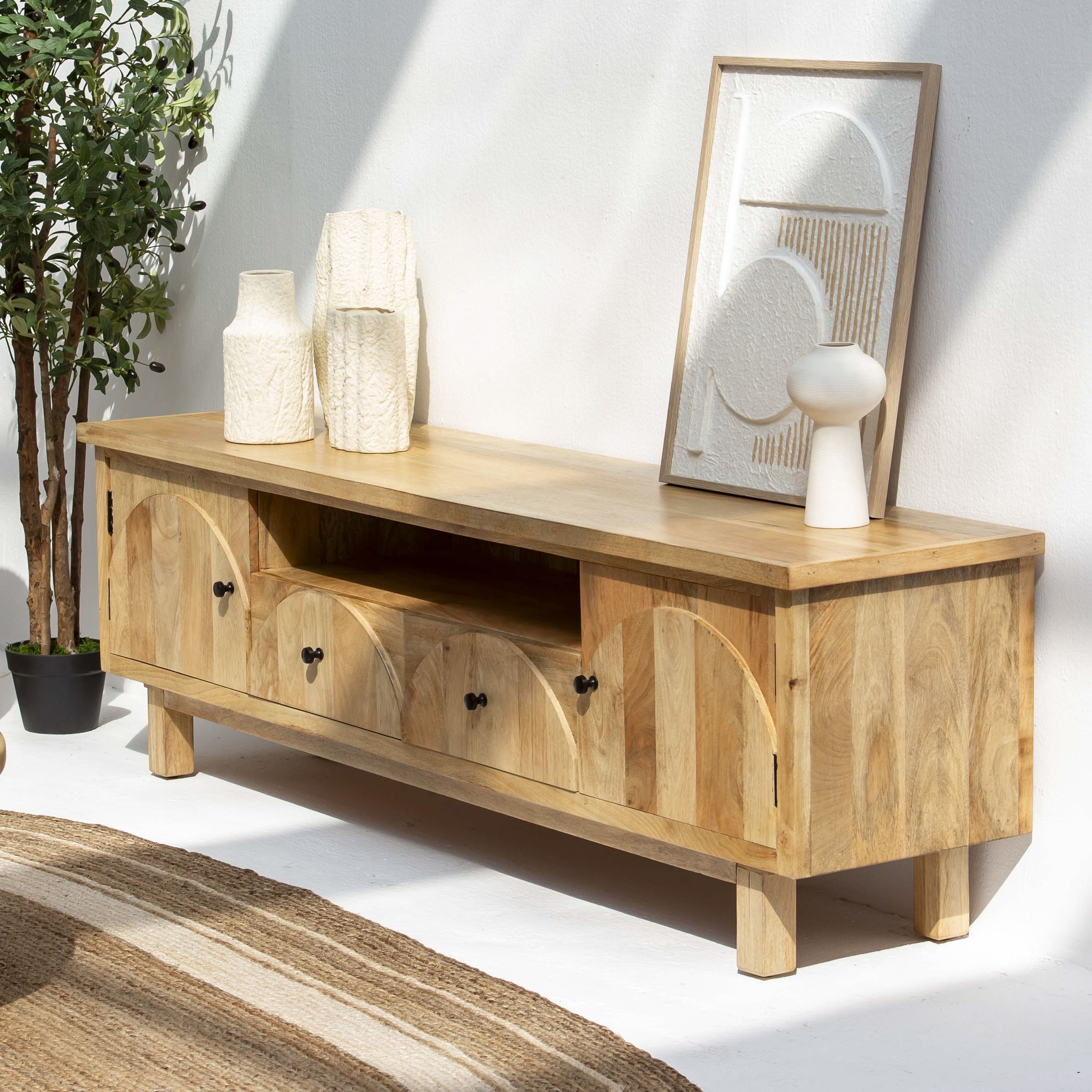 AUREVO-CURVE WOODEN TV STAND - Art and craft furniture