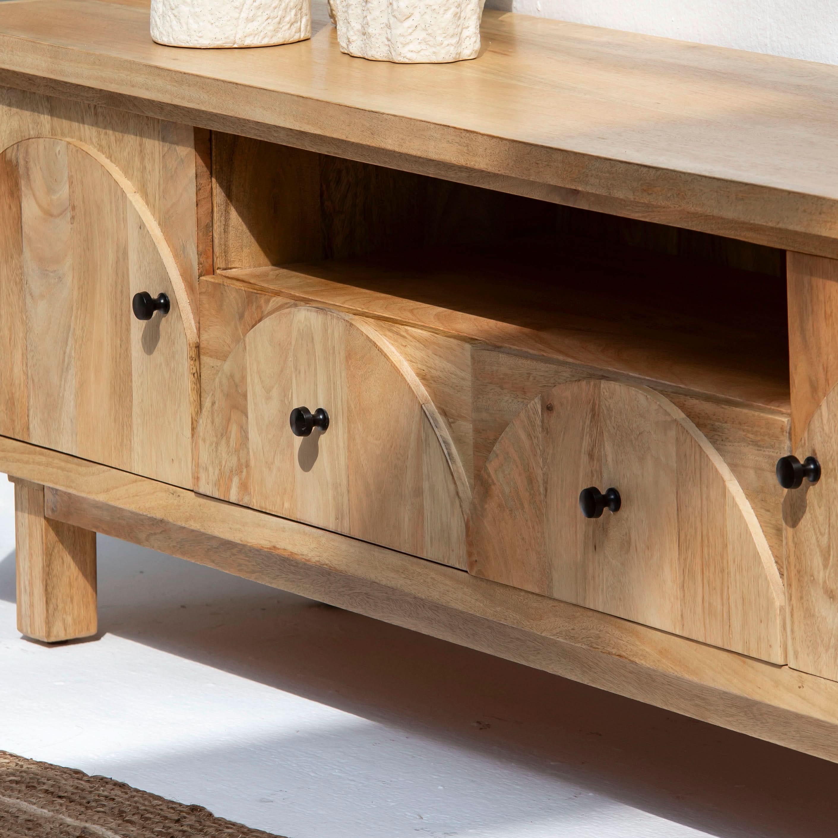 AUREVO-CURVE WOODEN TV STAND - Art and craft furniture