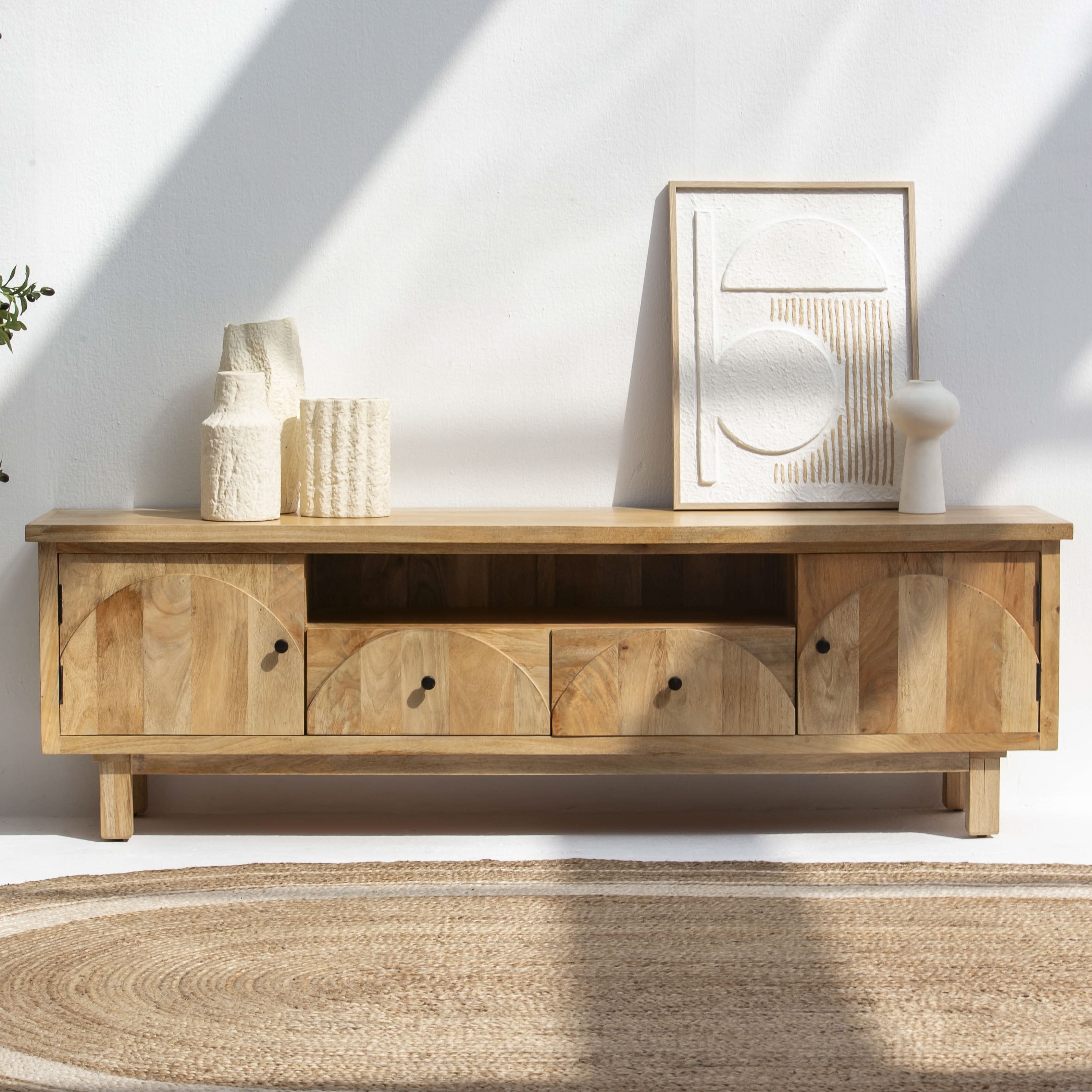 AUREVO-CURVE WOODEN TV STAND - Art and craft furniture