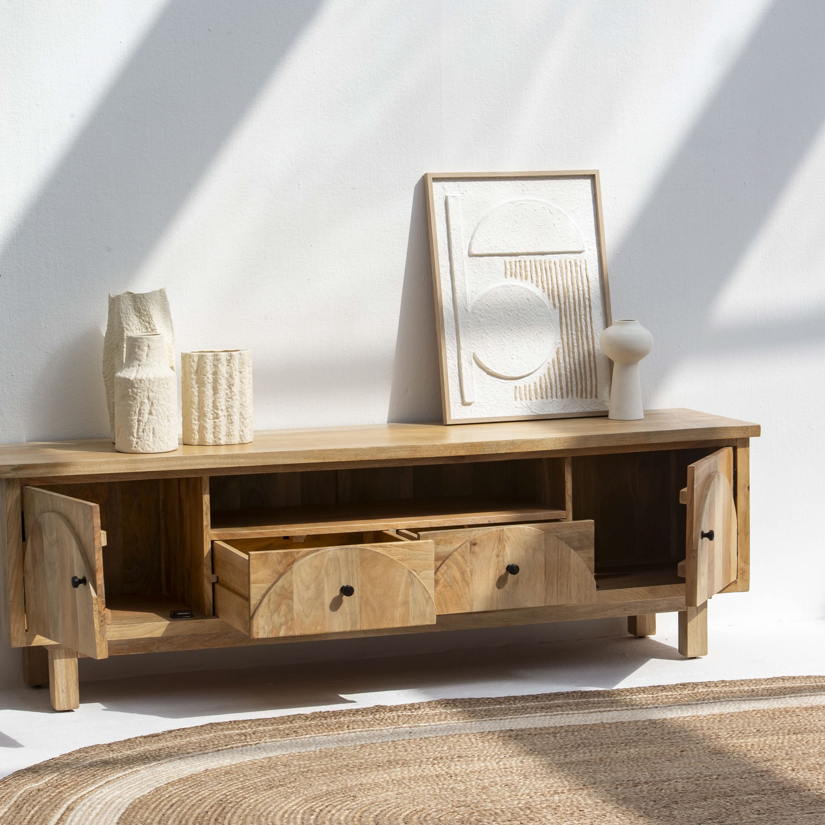 AUREVO-CURVE WOODEN TV STAND - Art and craft furniture