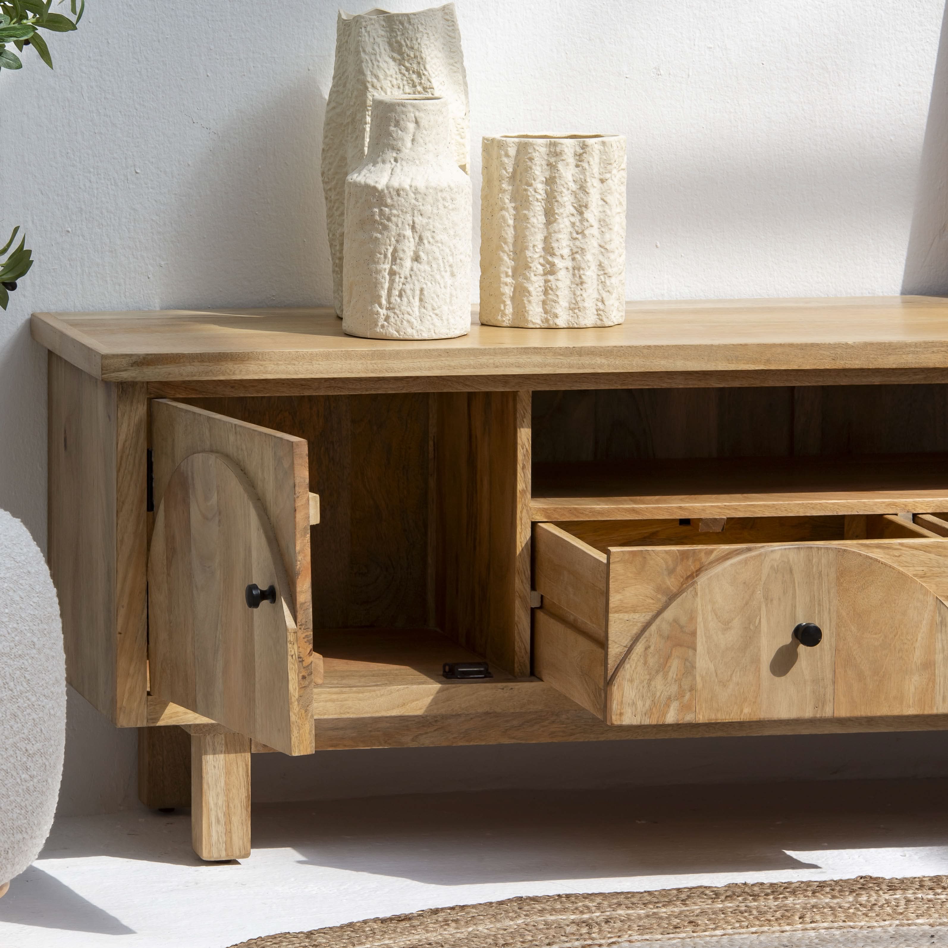 AUREVO-CURVE WOODEN TV STAND - Art and craft furniture