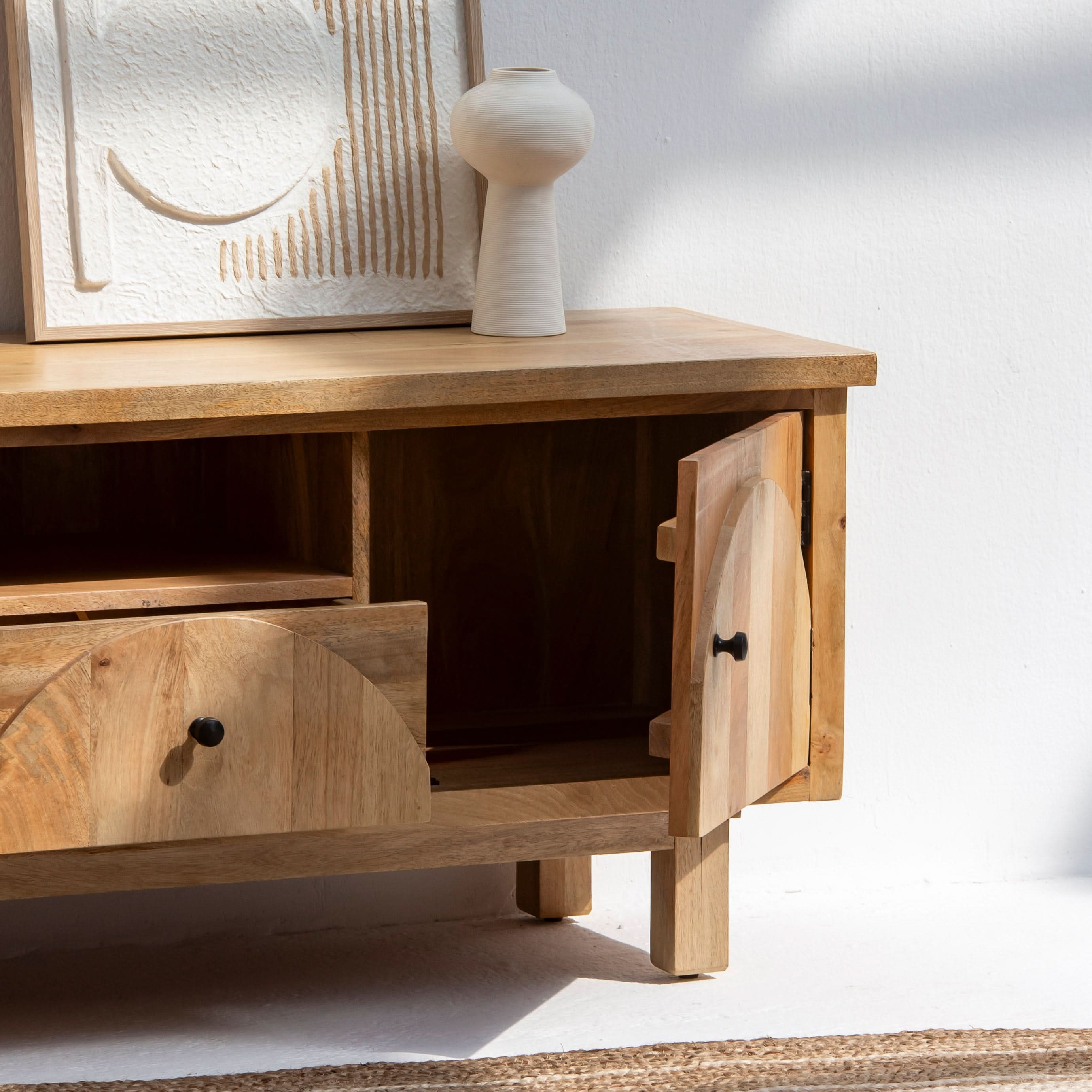 AUREVO-CURVE WOODEN TV STAND - Art and craft furniture