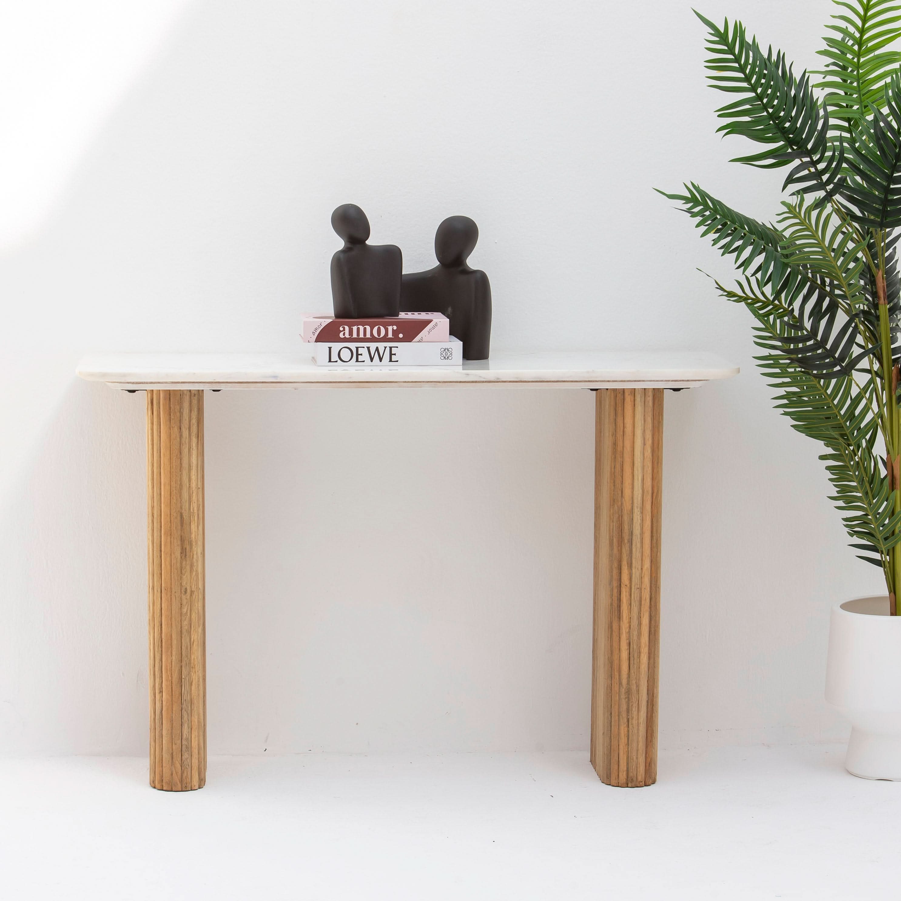 TERRALUXE MARBLE TOP WDN LEGS CONSOLE TABLE - Art and craft furniture