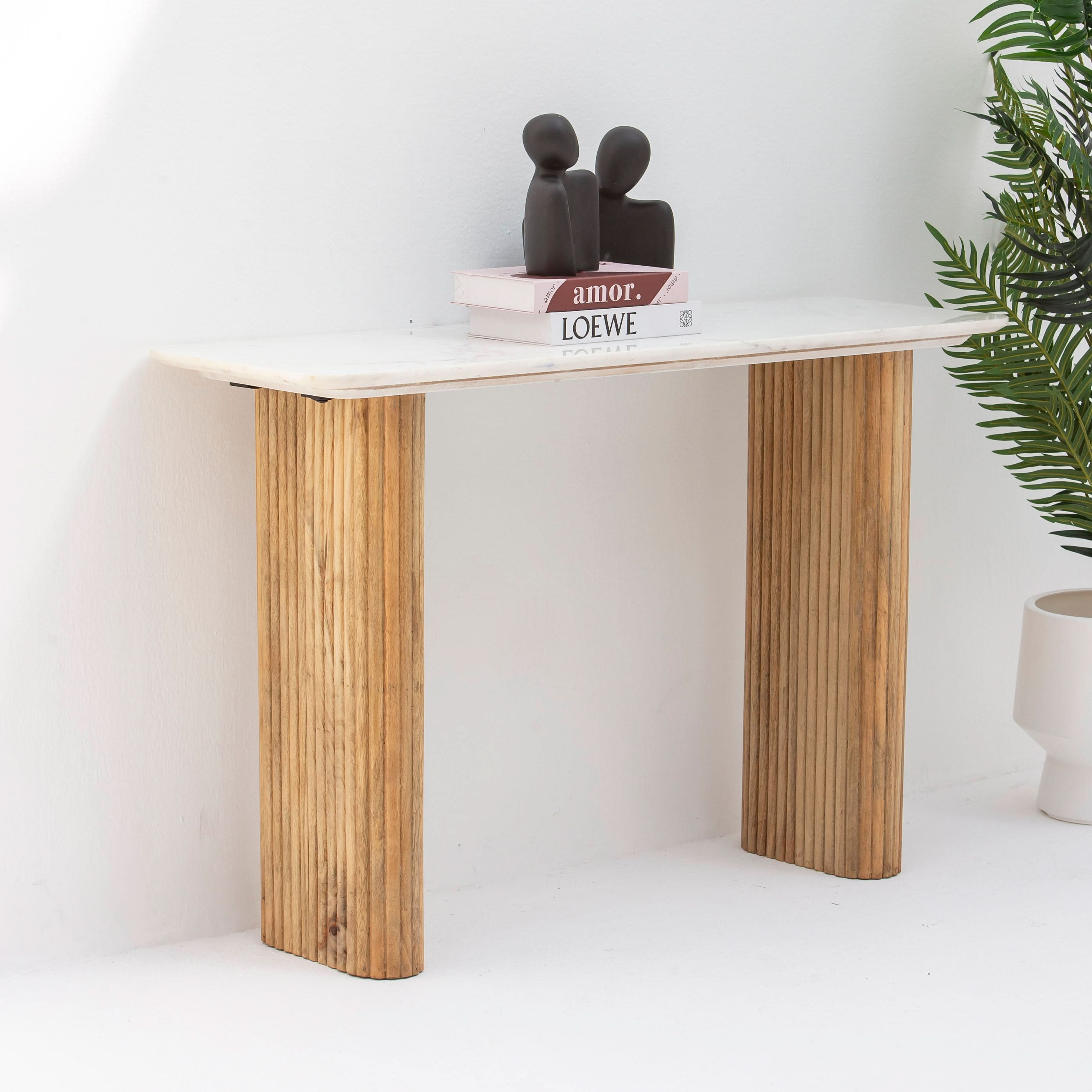 TERRALUXE MARBLE TOP WDN LEGS CONSOLE TABLE - Art and craft furniture