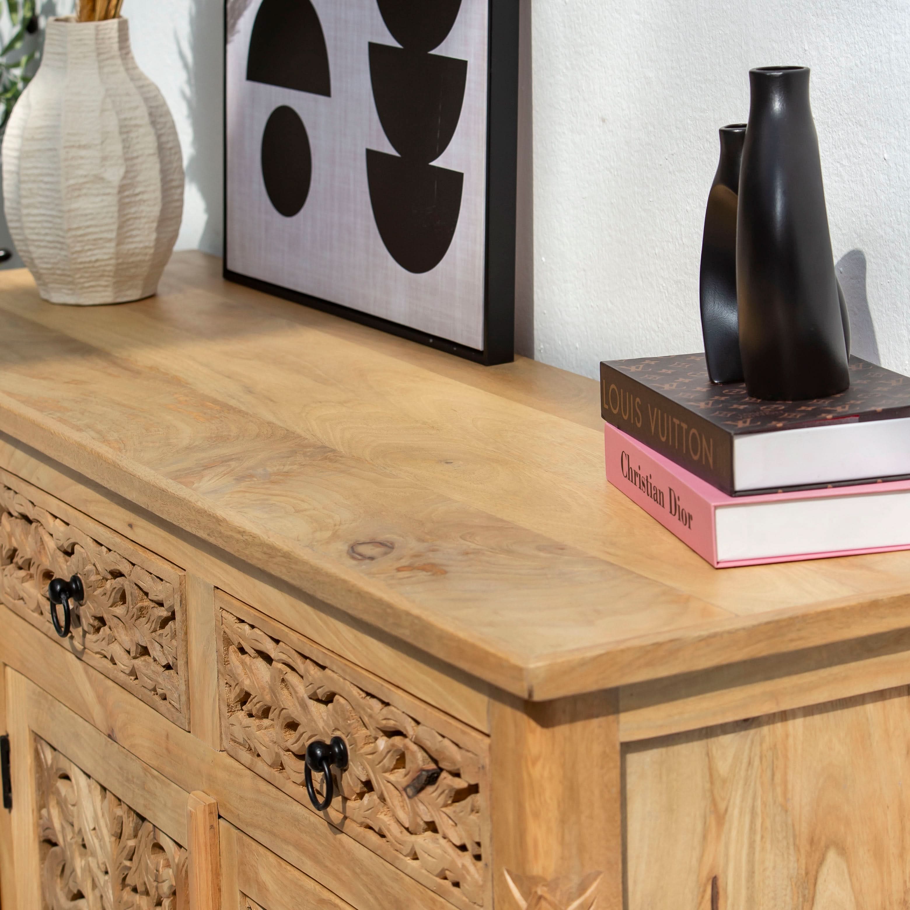 CARVING WOODEN THREE DRAWER THREE DOOR SIDEBOARD - Art and craft furniture