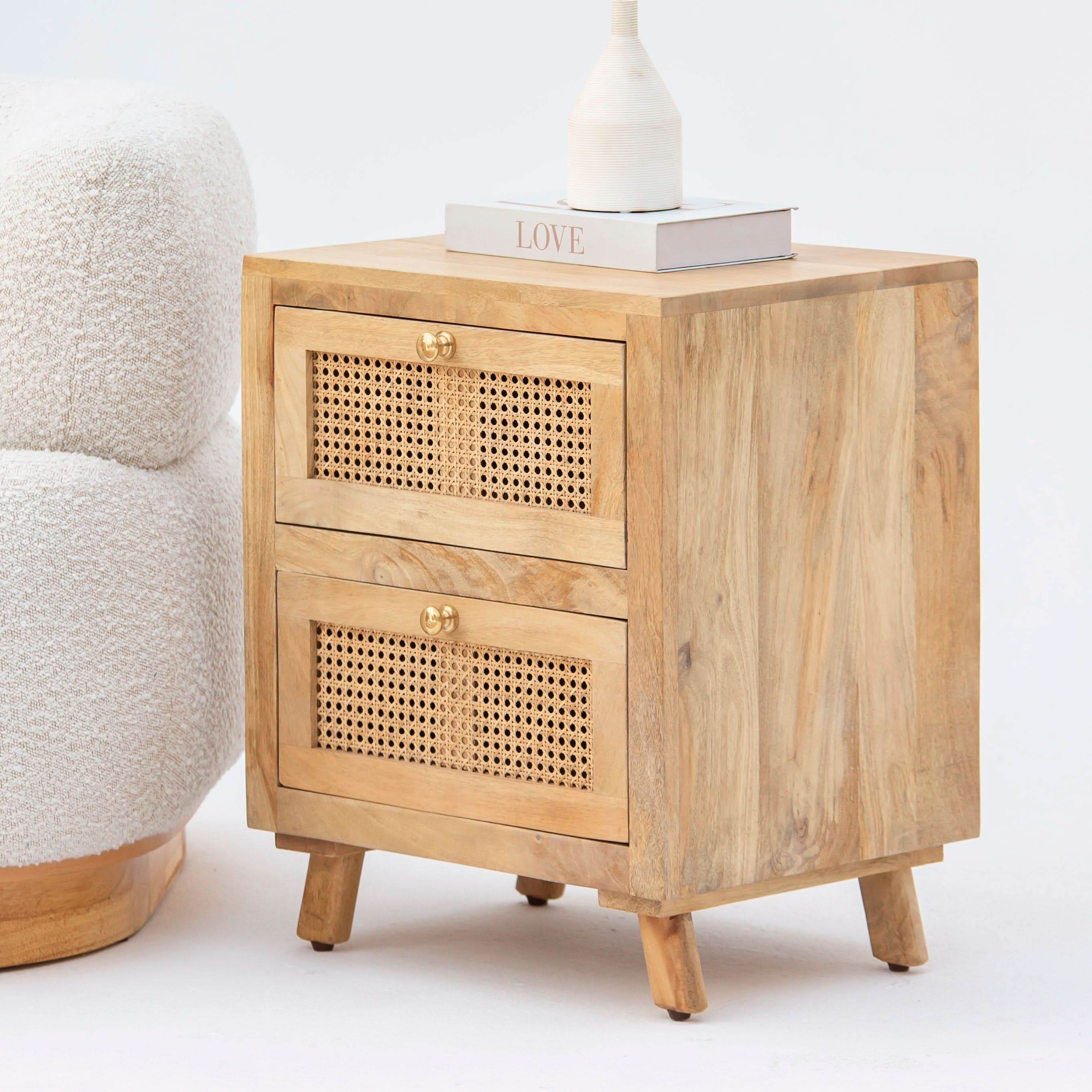 CANOVIA CANE TWO DRAWER NIGHTSTAND TABLE - Art and craft furniture