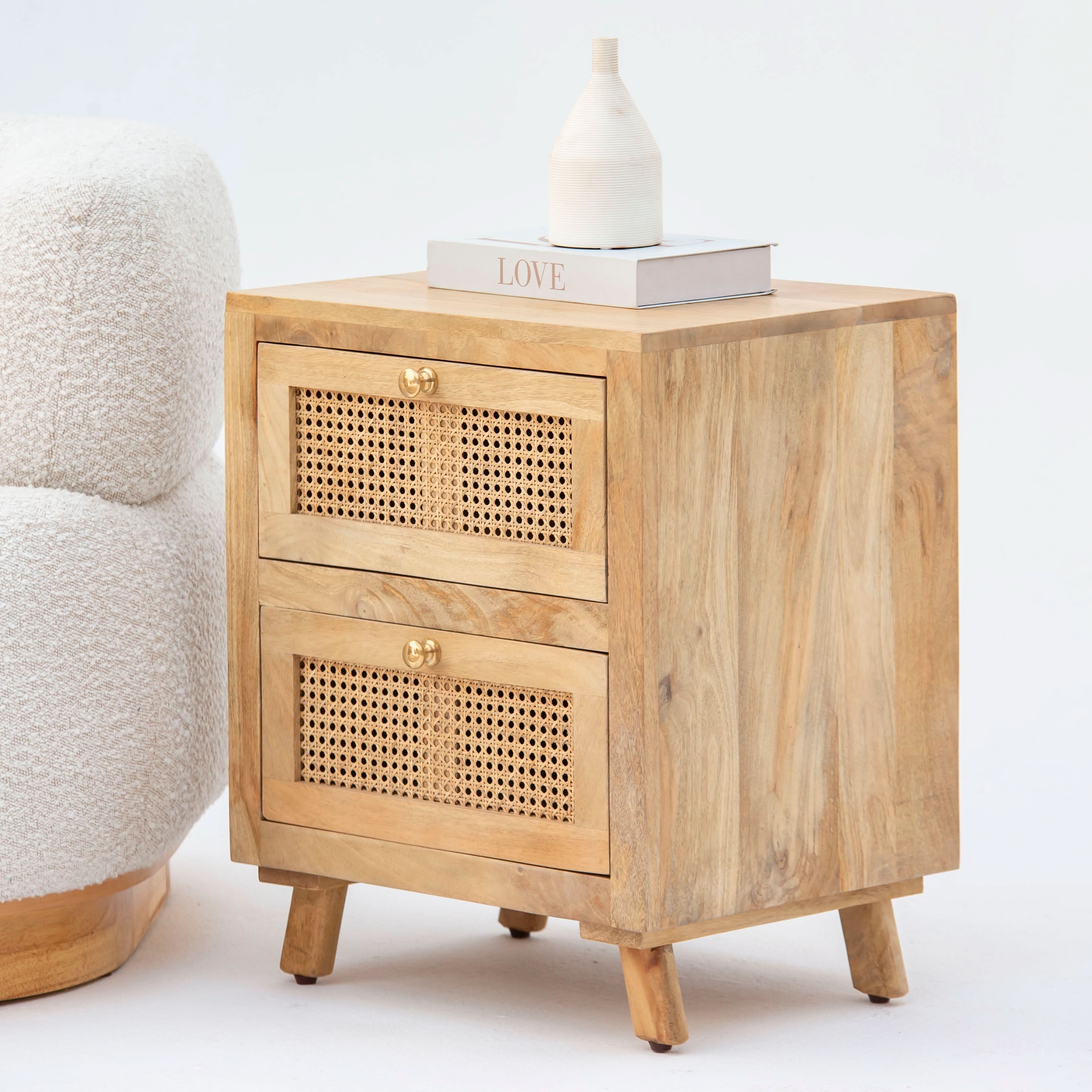 CANOVIA CANE TWO DRAWER NIGHTSTAND TABLE - Art and craft furniture