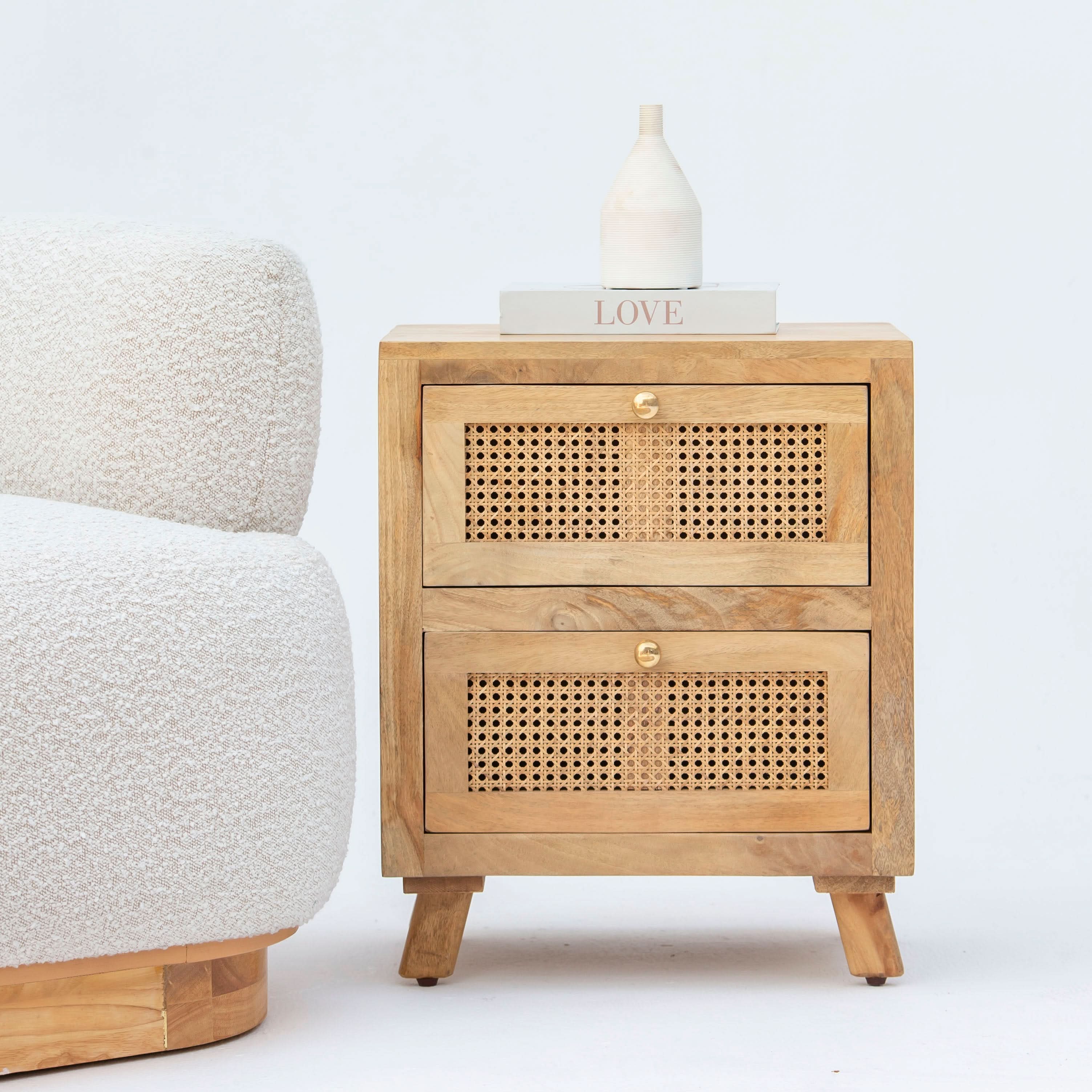 CANOVIA CANE TWO DRAWER NIGHTSTAND TABLE - Art and craft furniture