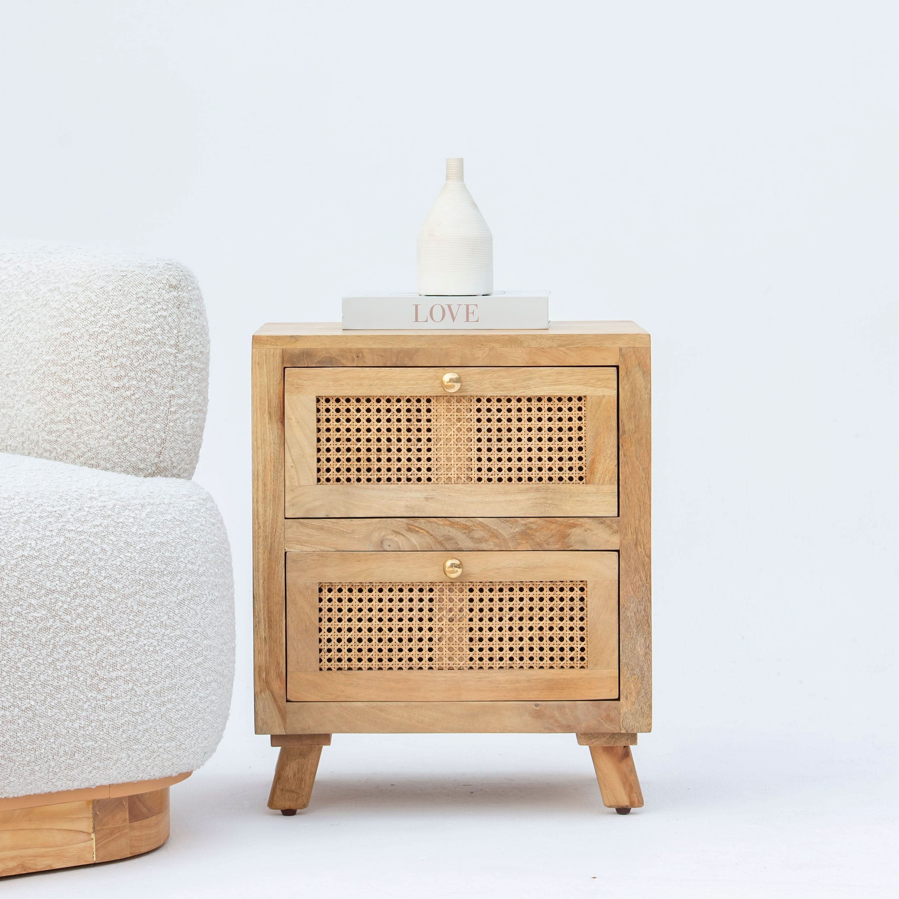 CANOVIA CANE TWO DRAWER NIGHTSTAND TABLE - Art and craft furniture