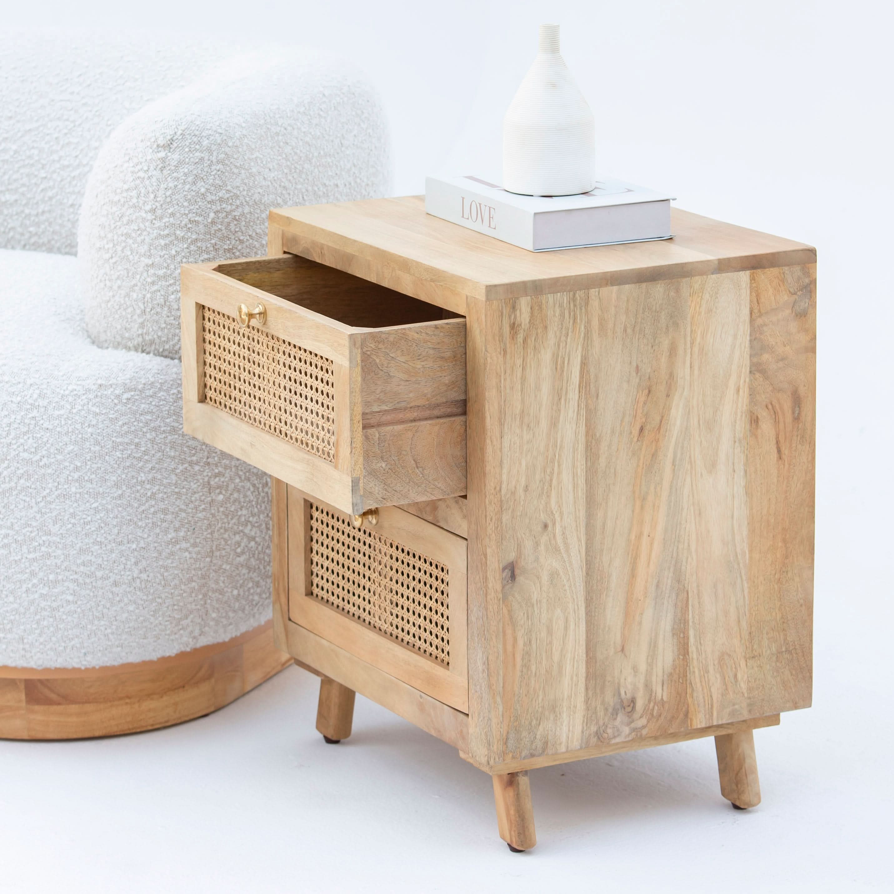 CANOVIA CANE TWO DRAWER NIGHTSTAND TABLE - Art and craft furniture