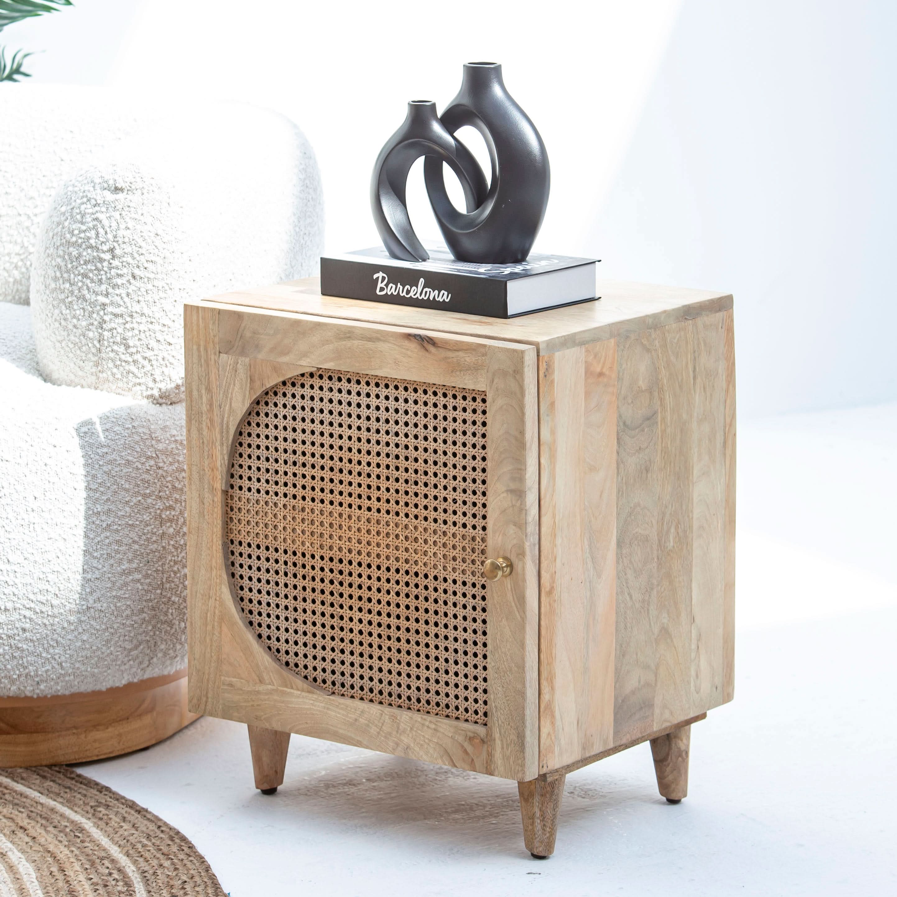CANOVIA CANE ONE DOOR NIGHTSTAND TABLE - Art and craft furniture