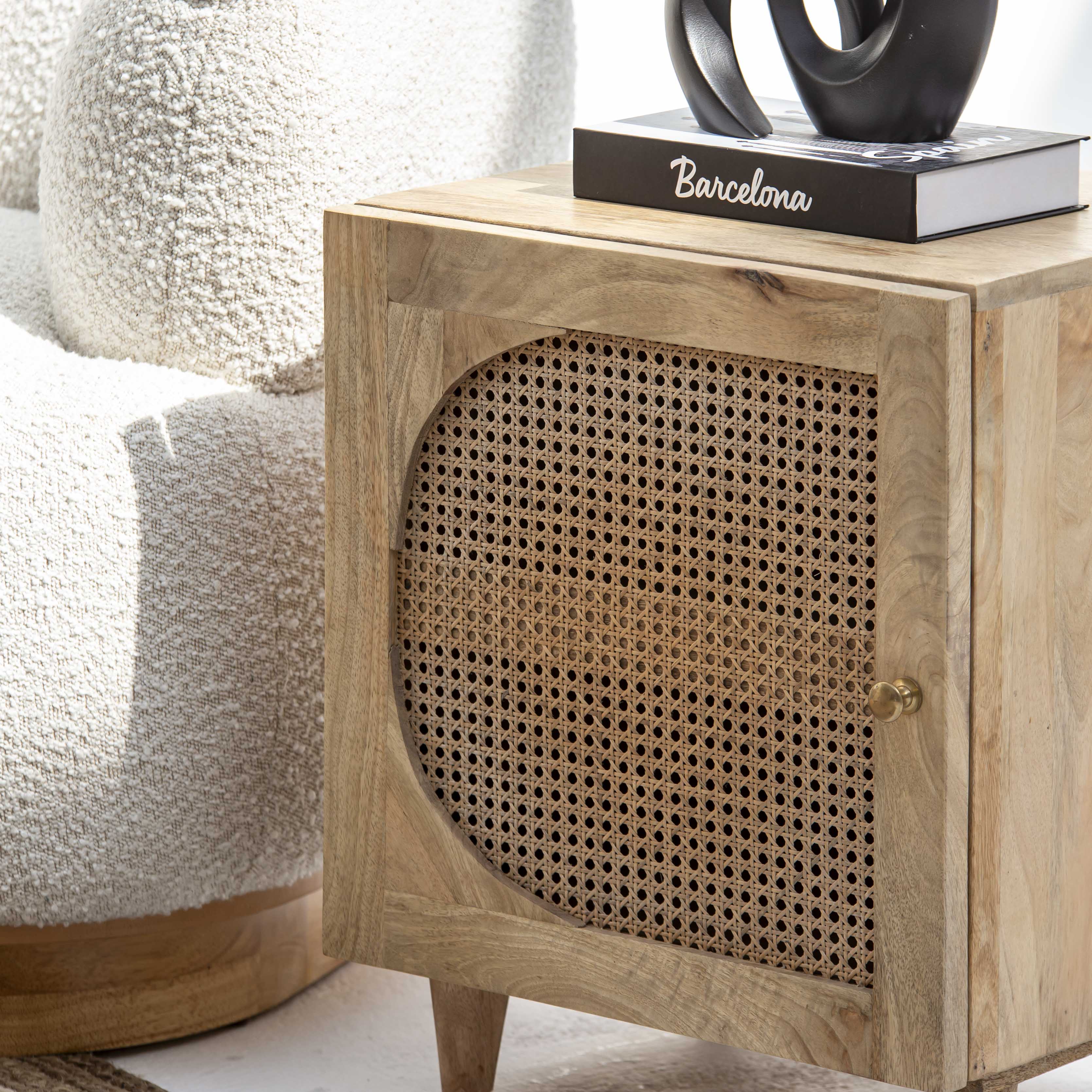 CANOVIA CANE ONE DOOR NIGHTSTAND TABLE - Art and craft furniture