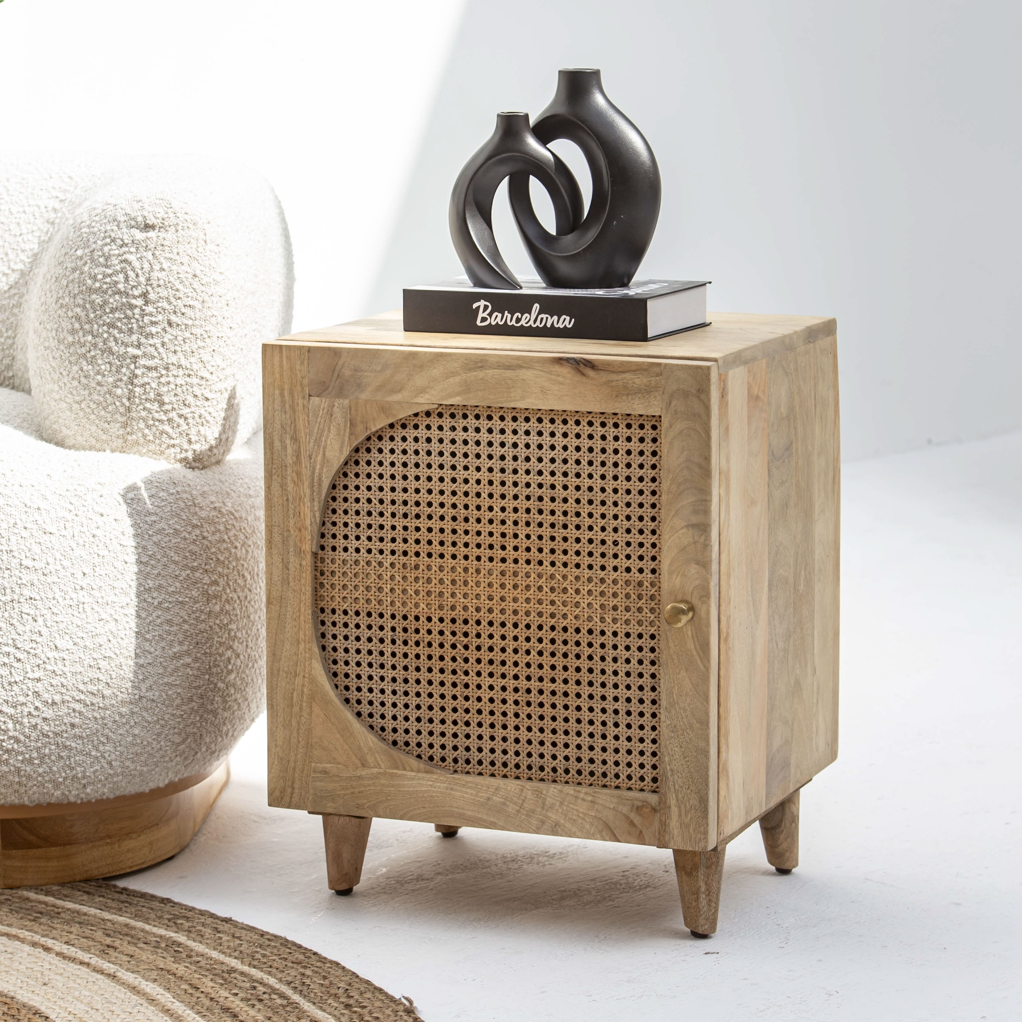CANOVIA CANE ONE DOOR NIGHTSTAND TABLE - Art and craft furniture