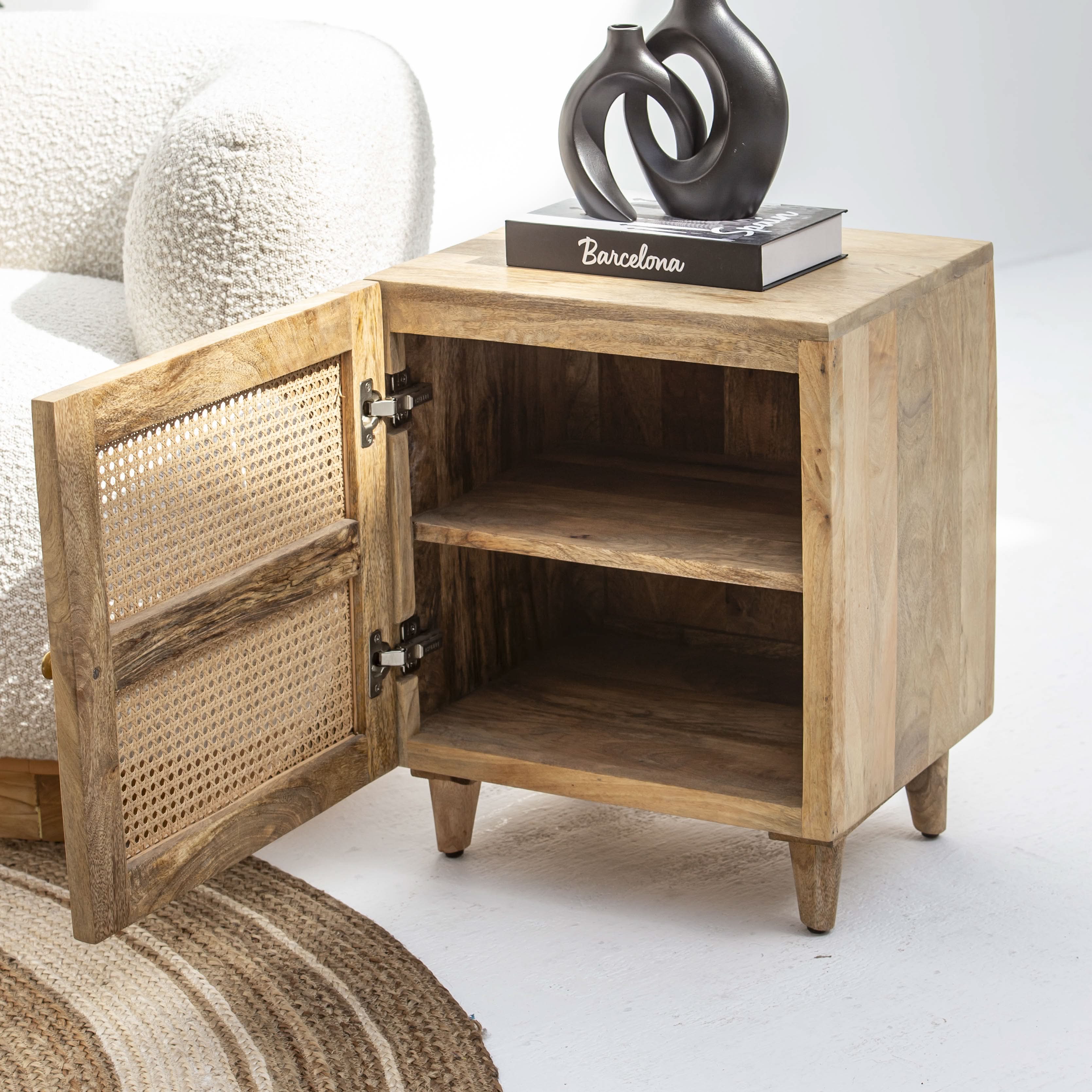CANOVIA CANE ONE DOOR NIGHTSTAND TABLE - Art and craft furniture