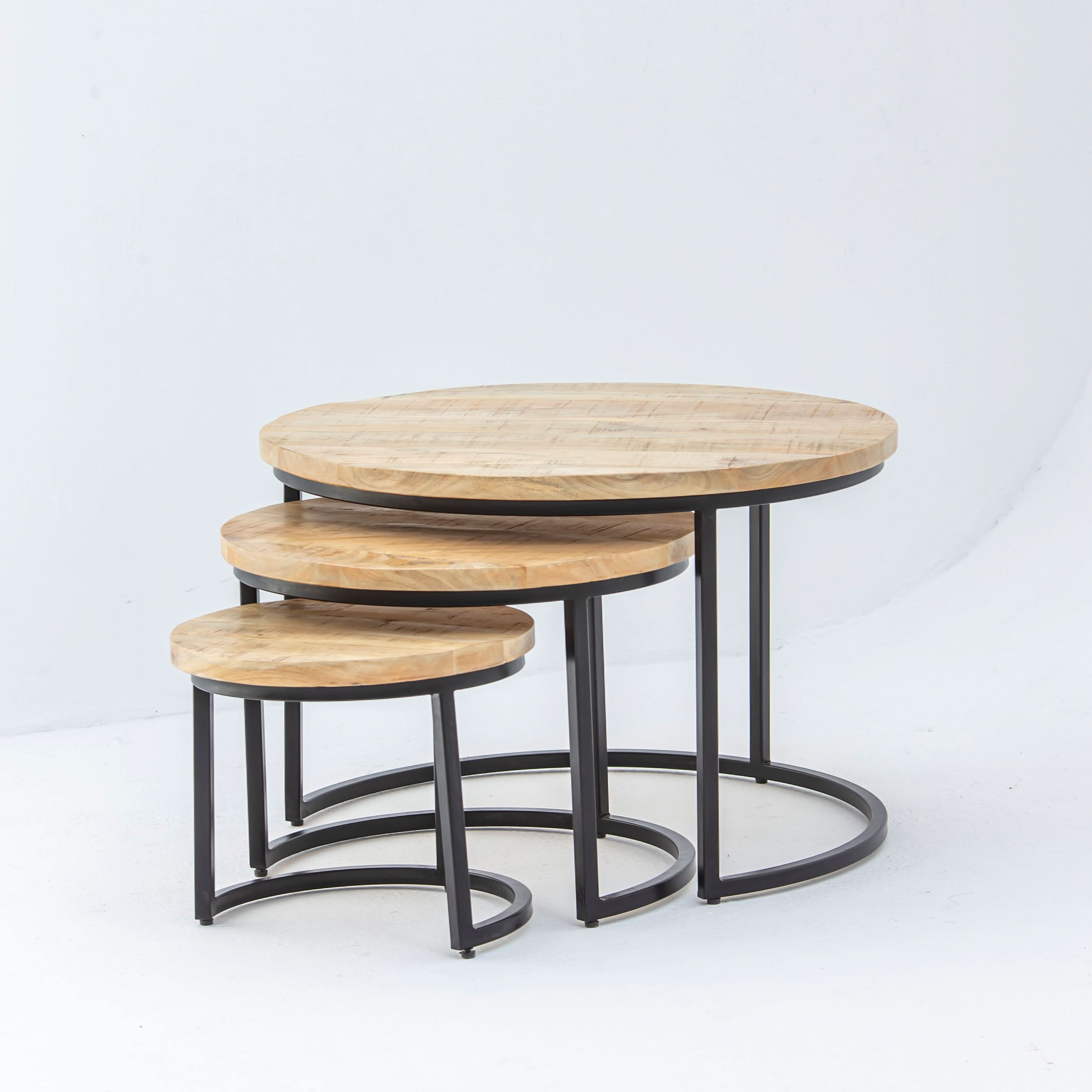 MANGOEDGE WOODEN SET OF THREE COFFEE TABLE - Art and craft furniture