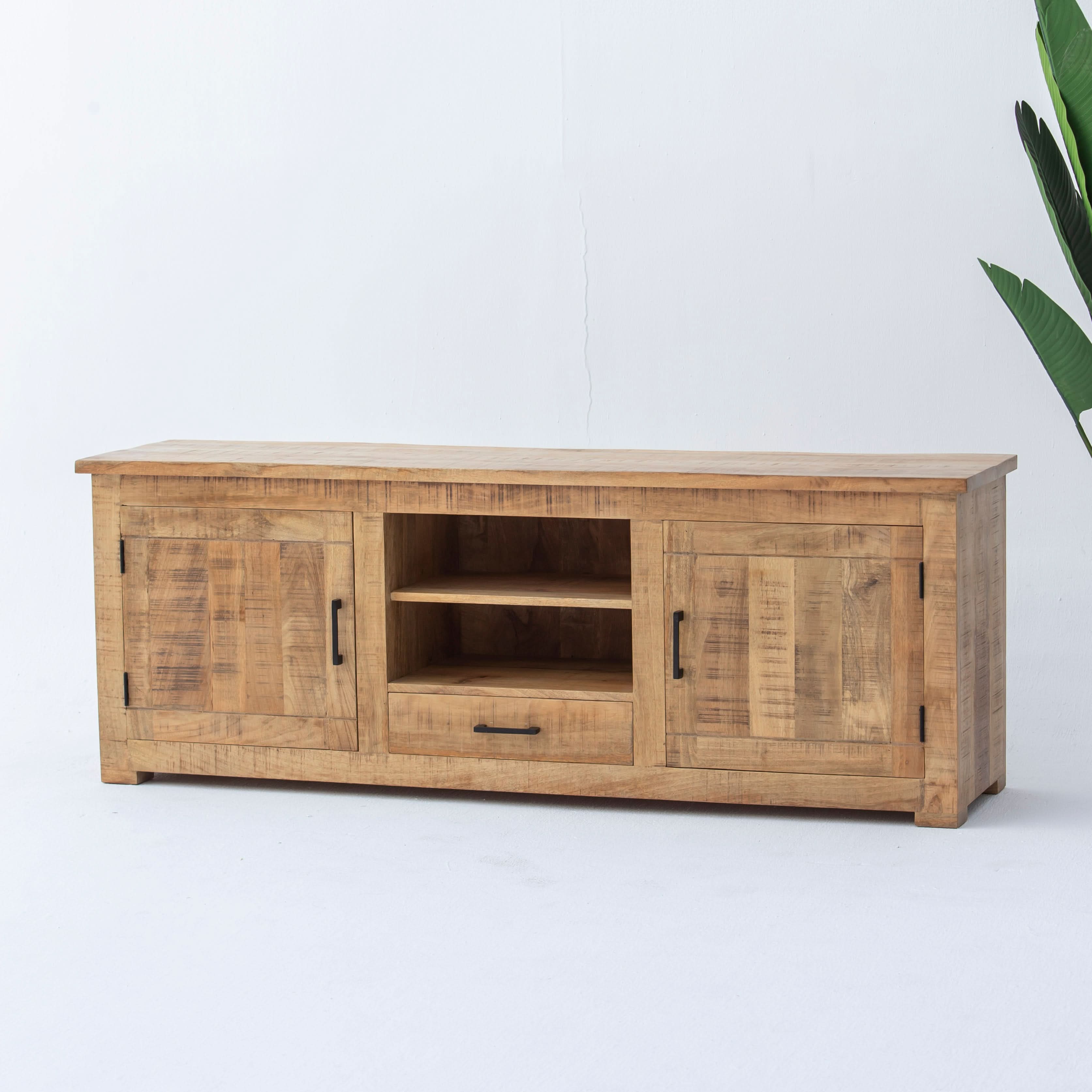 MANGOEDGE WOODEN TWO DOOR ONE DRAWER TV STAND - Art and craft furniture