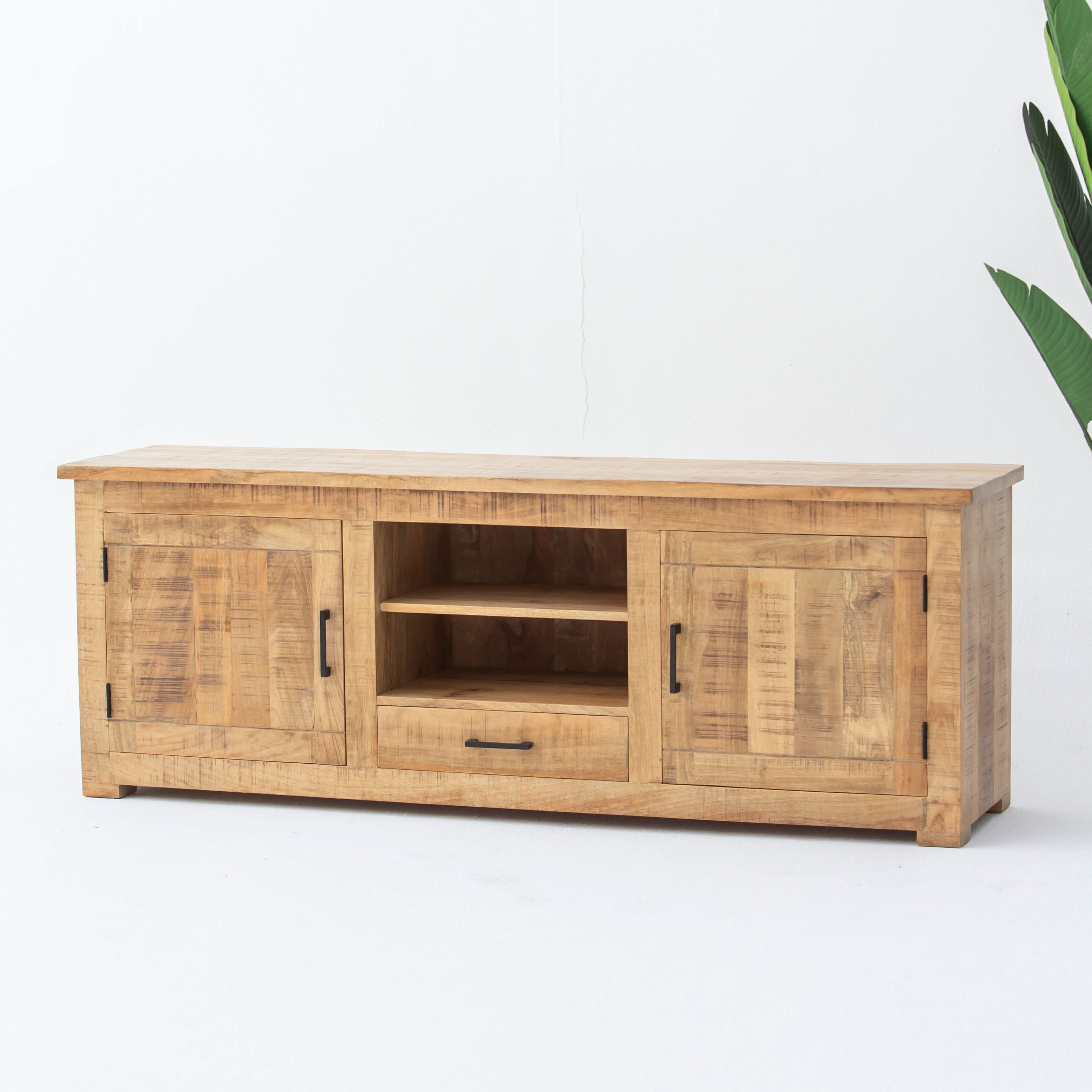 MANGOEDGE WOODEN TWO DOOR ONE DRAWER TV STAND - Art and craft furniture