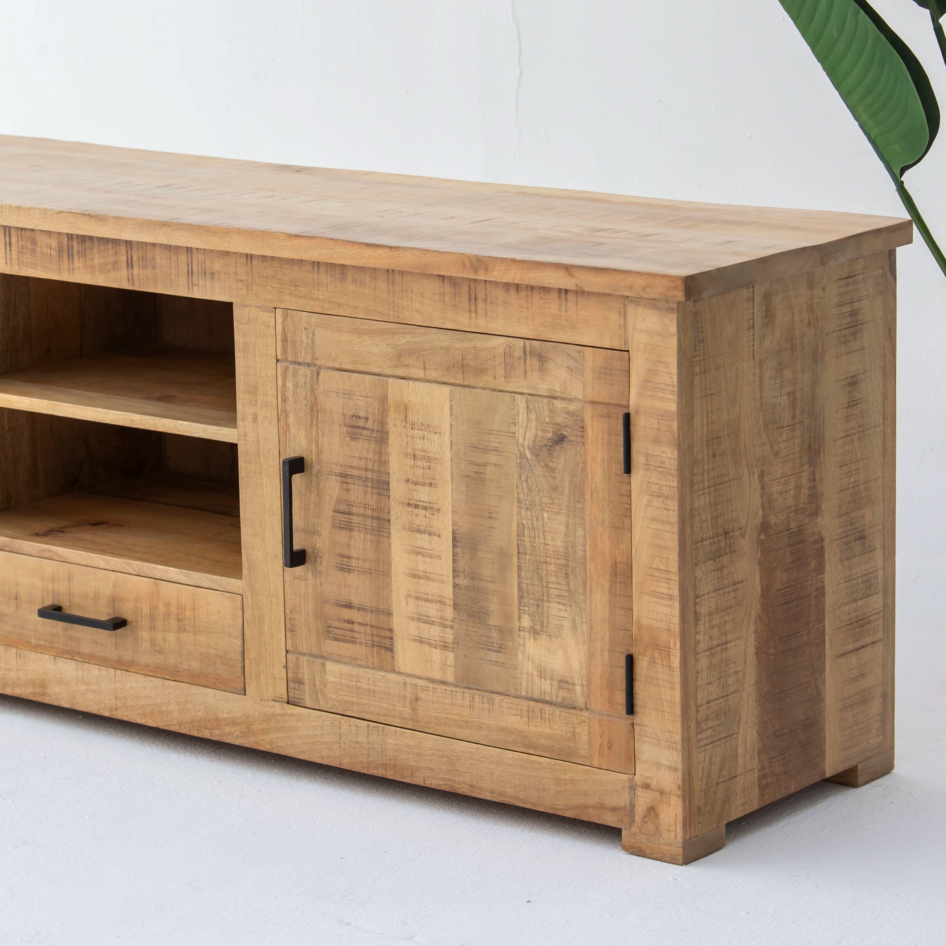 MANGOEDGE WOODEN TWO DOOR ONE DRAWER TV STAND - Art and craft furniture